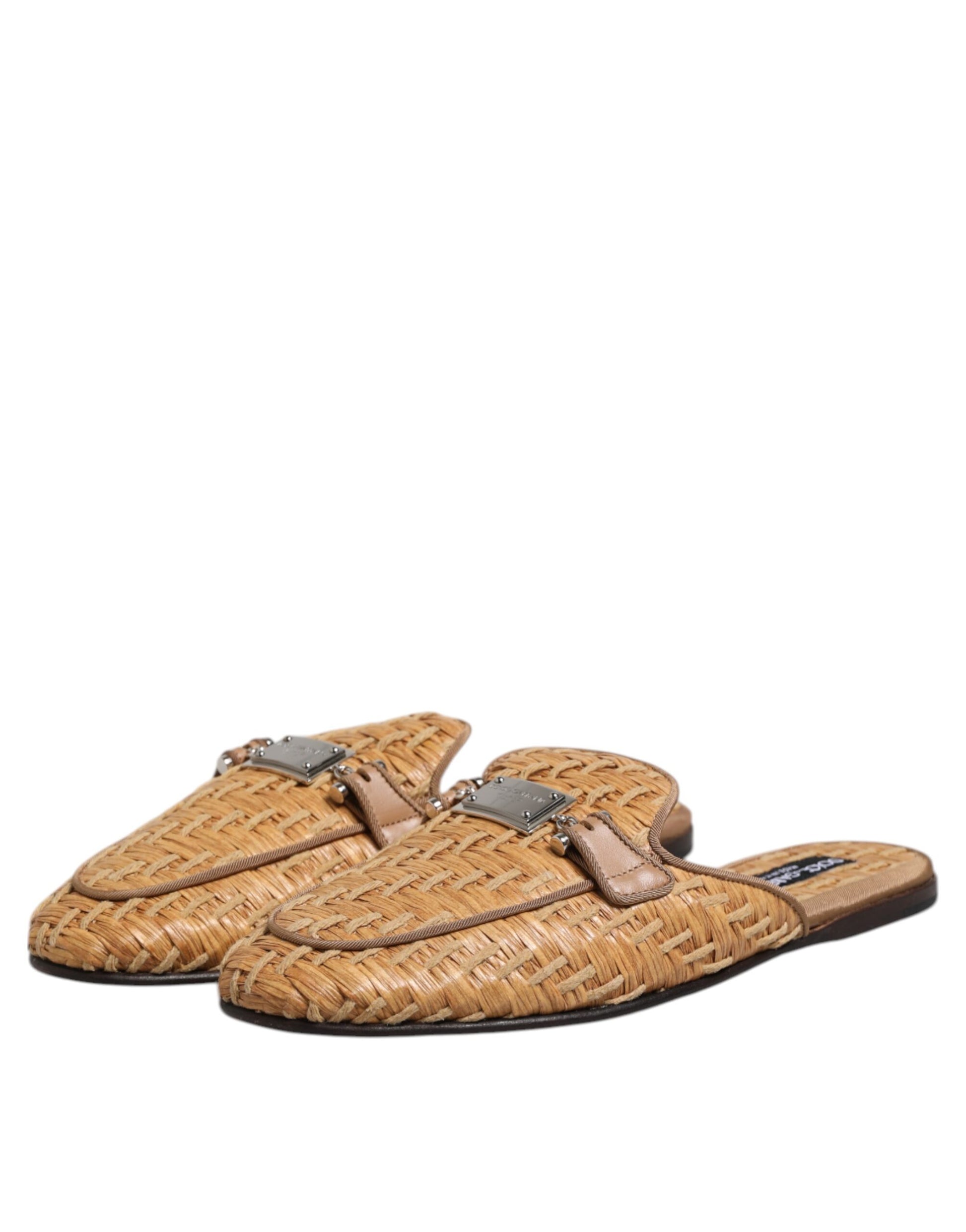 Dolce & Gabbana Beige Rattan Flat Mule Men Sandals Shoes Dolce & Gabbana