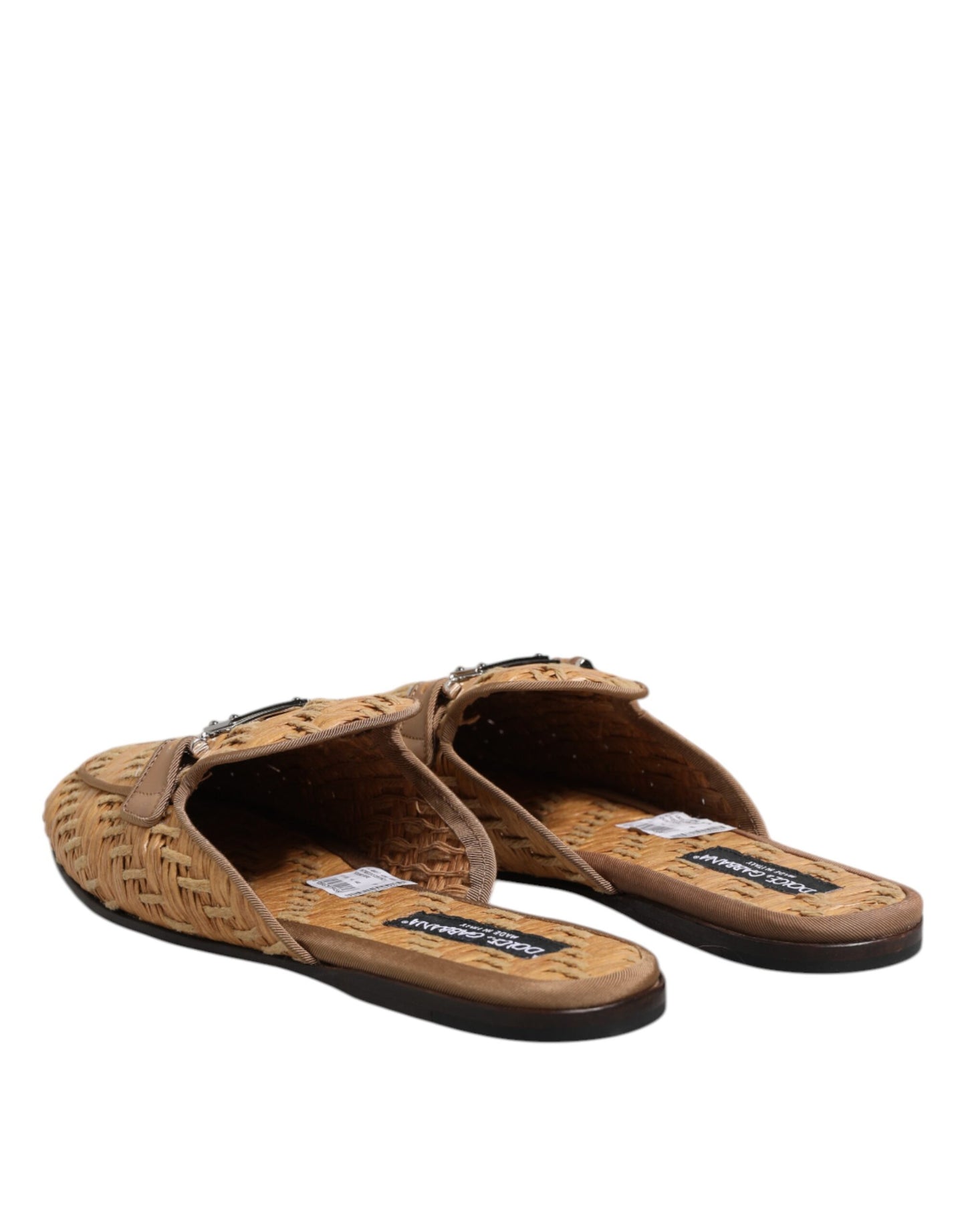Dolce & Gabbana Beige Rattan Flat Mule Men Sandals Shoes Dolce & Gabbana