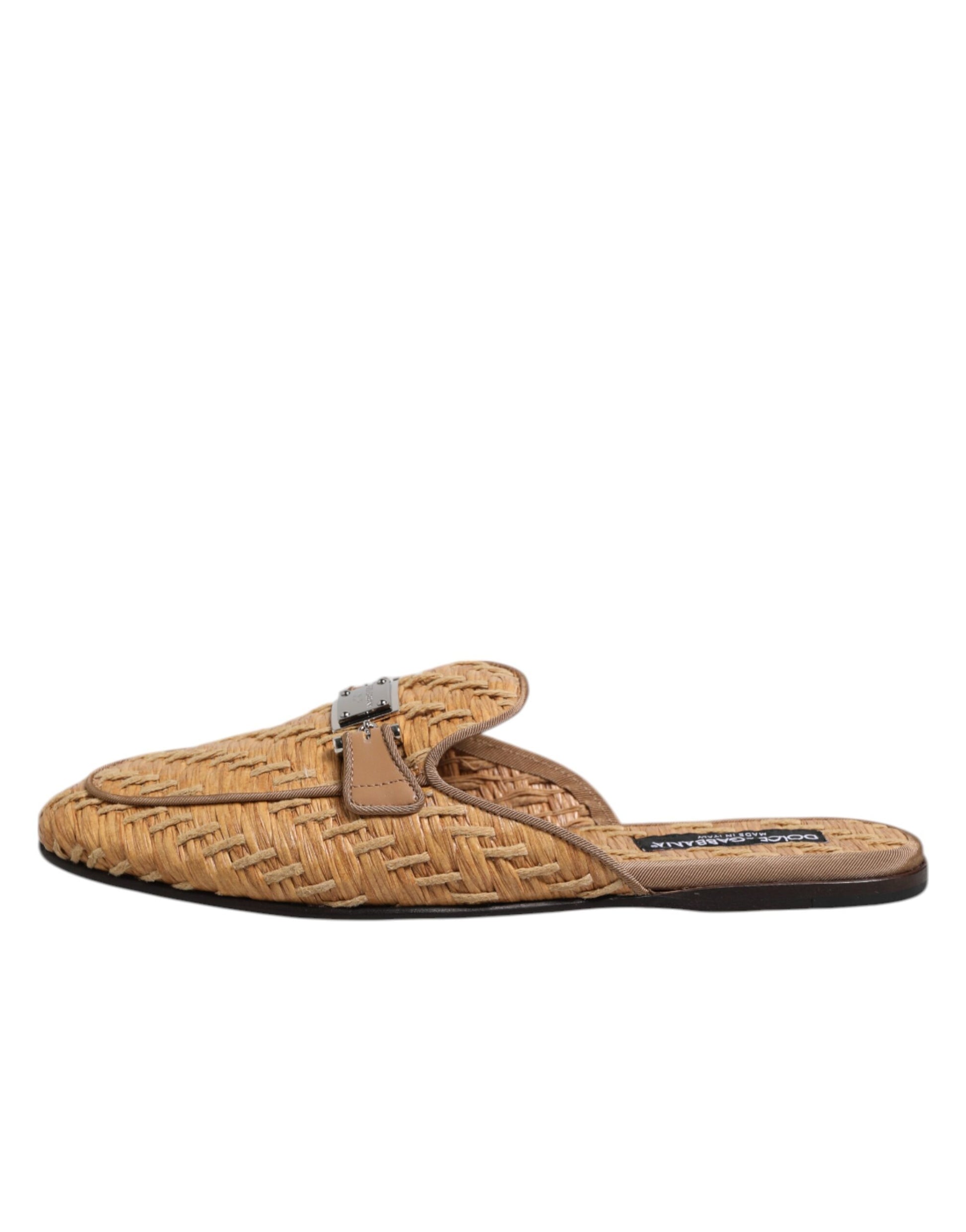 Dolce & Gabbana Beige Rattan Flat Mule Men Sandals Shoes Dolce & Gabbana