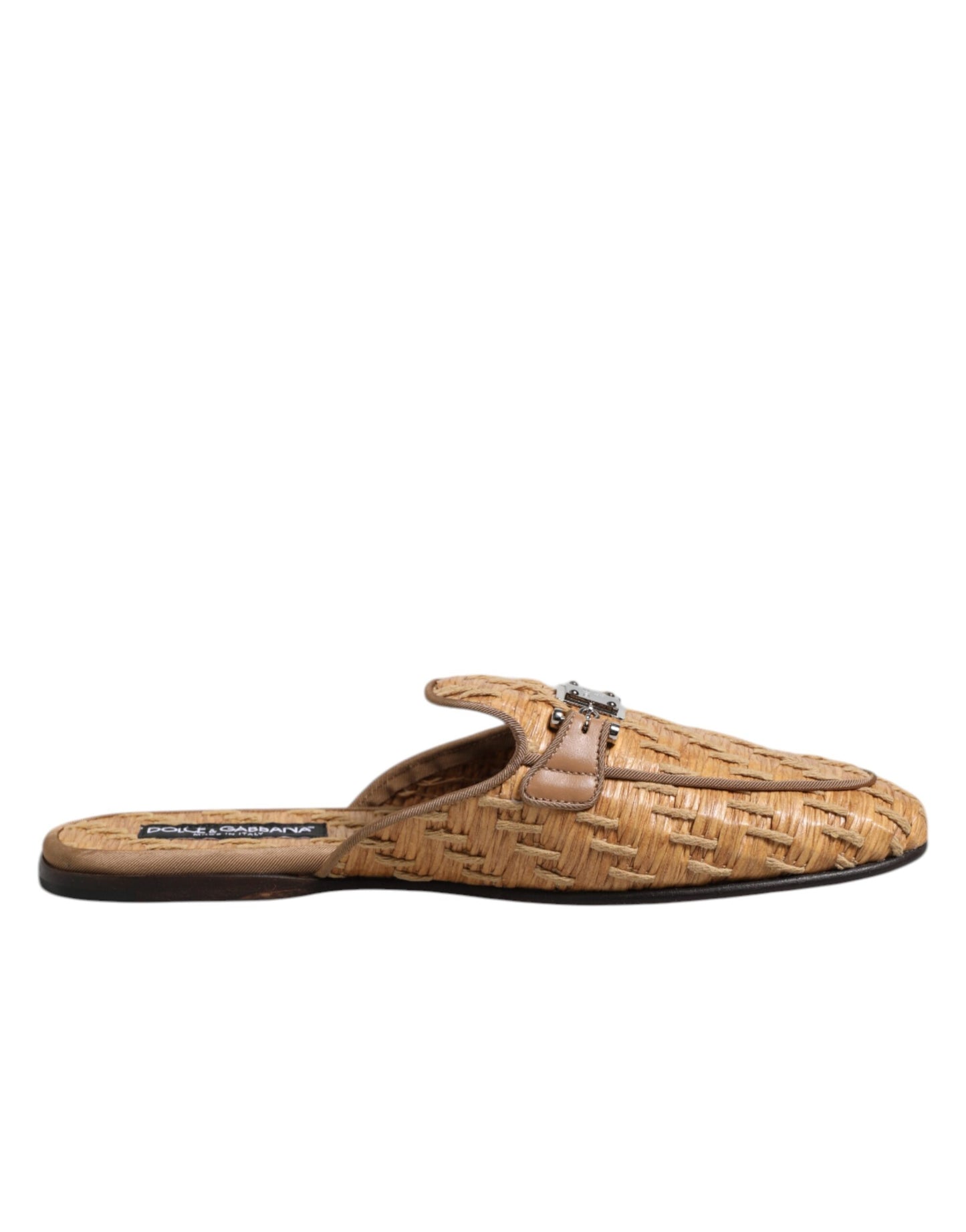 Dolce & Gabbana Beige Rattan Flat Mule Men Sandals Shoes Dolce & Gabbana