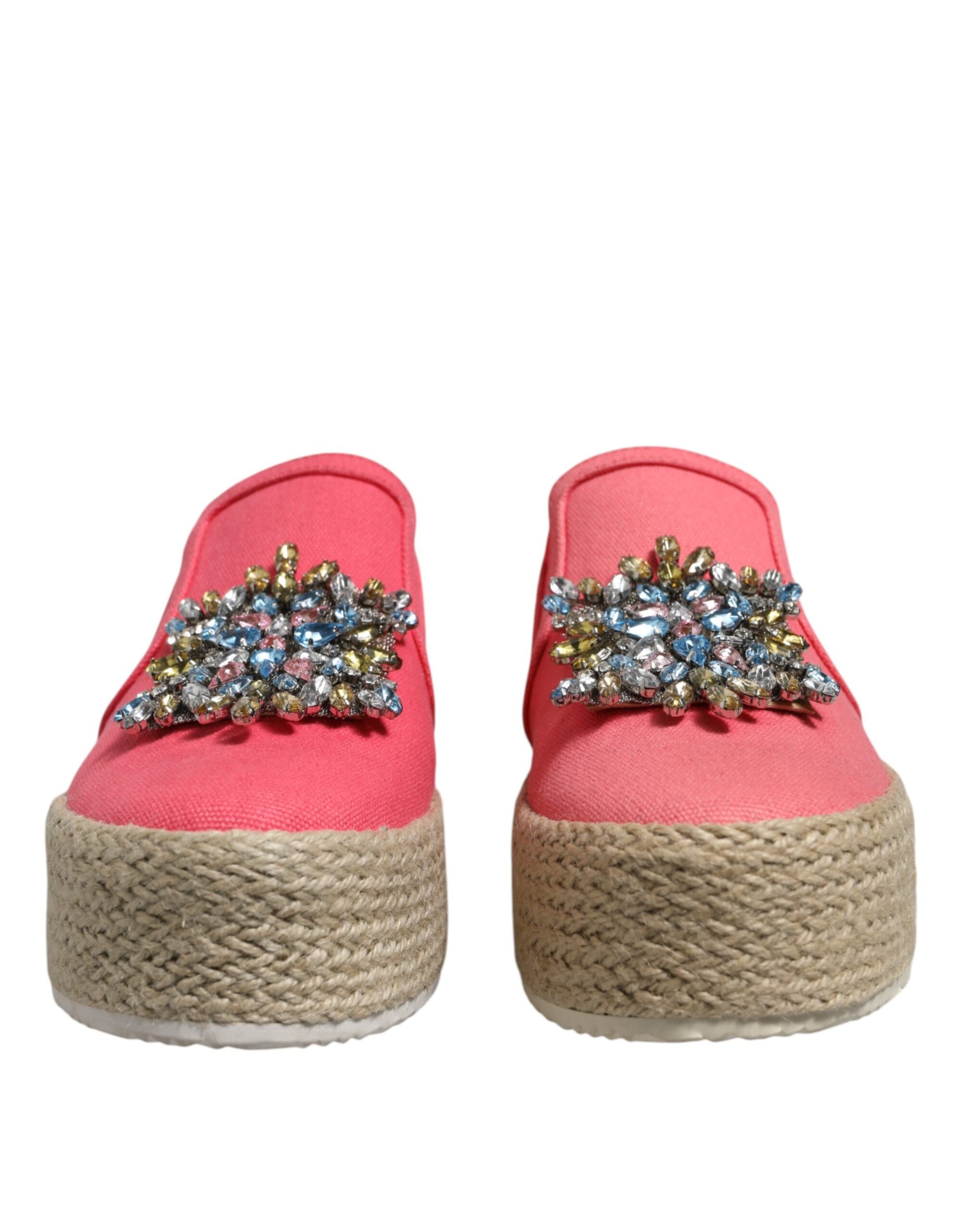 Twinset Pink Canvas Crystal Embellished Slip On Shoes Twinset