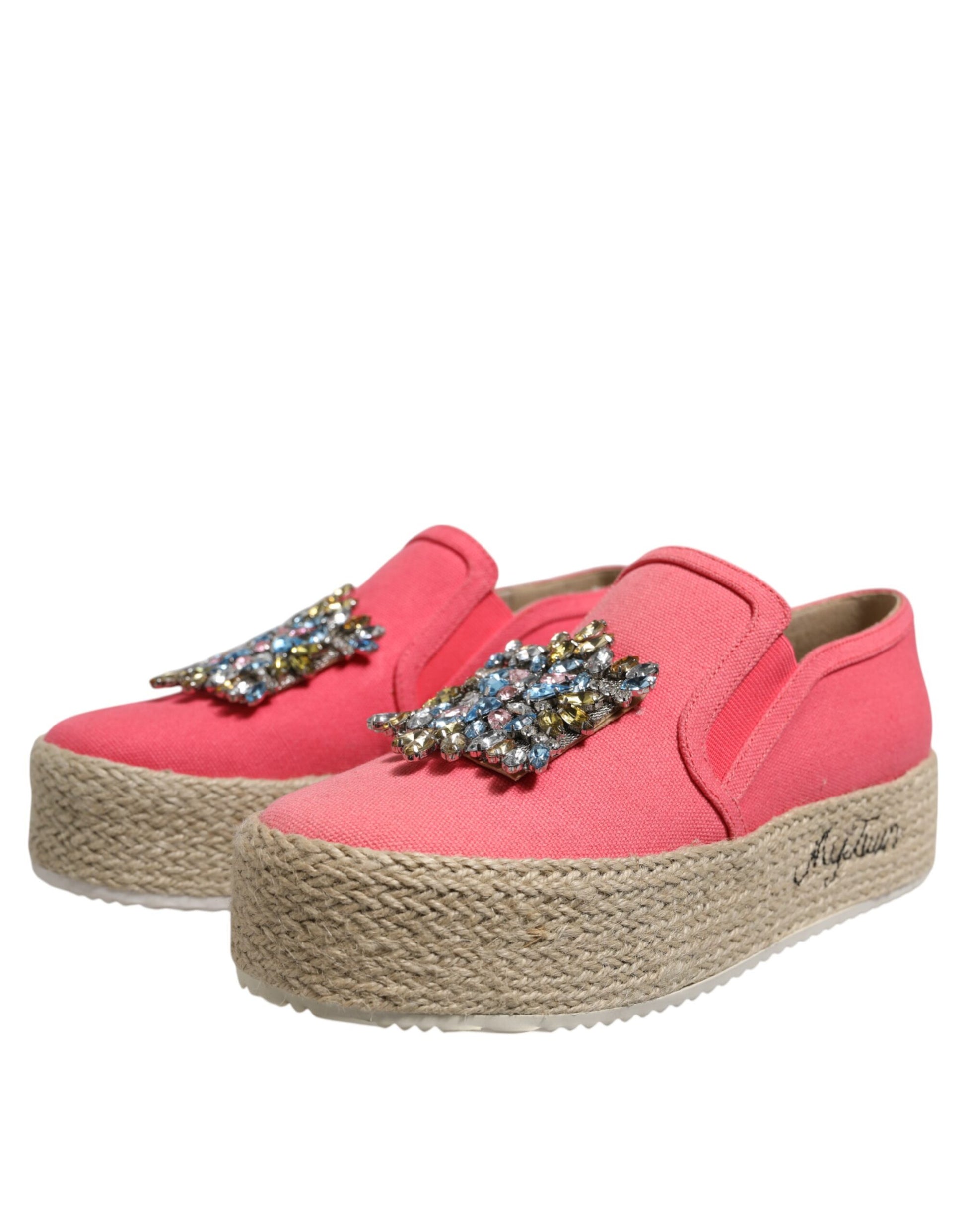 Twinset Pink Canvas Crystal Embellished Slip On Shoes Twinset