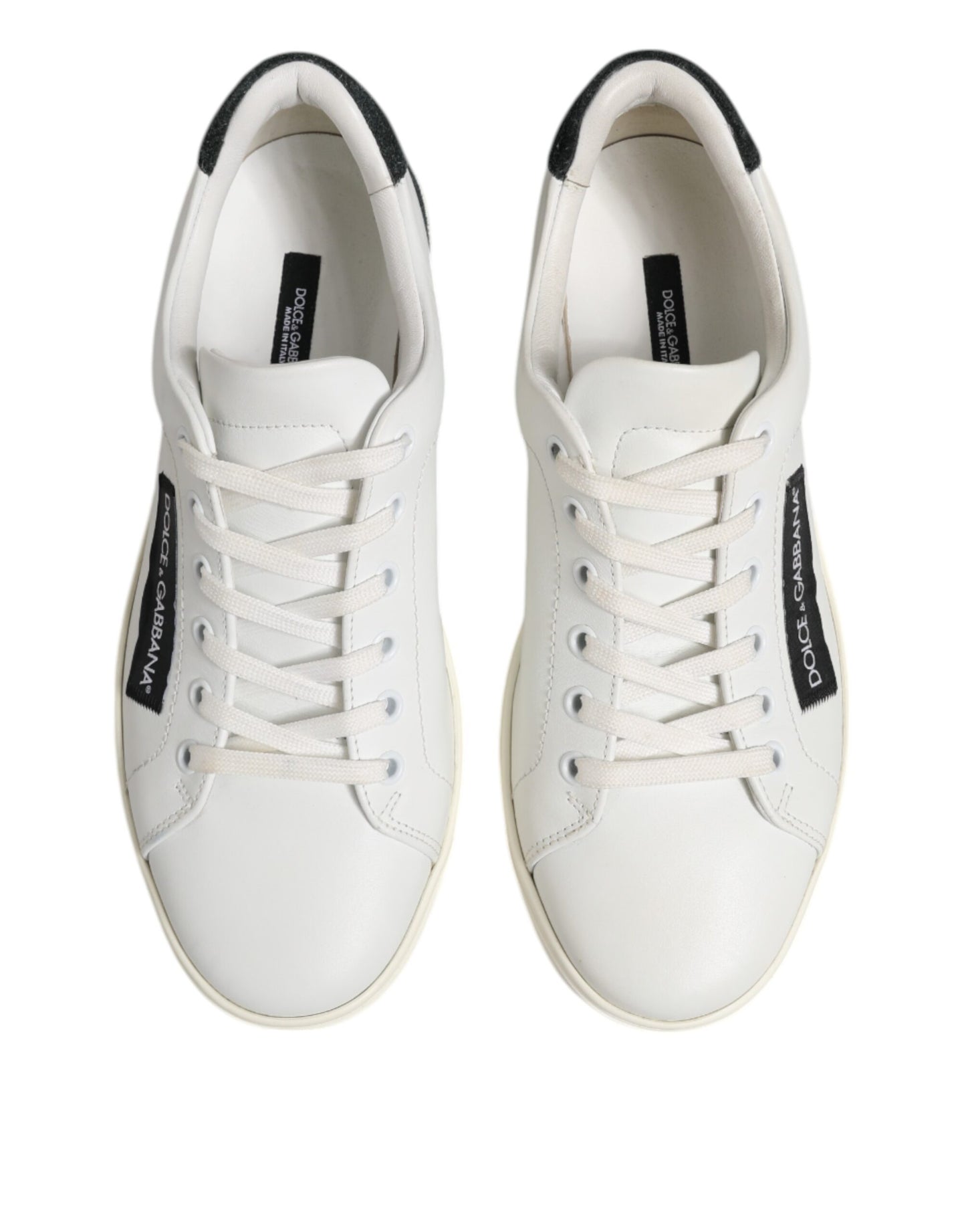 Dolce & Gabbana White Black Leather Lace Up Men Sneakers Shoes Dolce & Gabbana