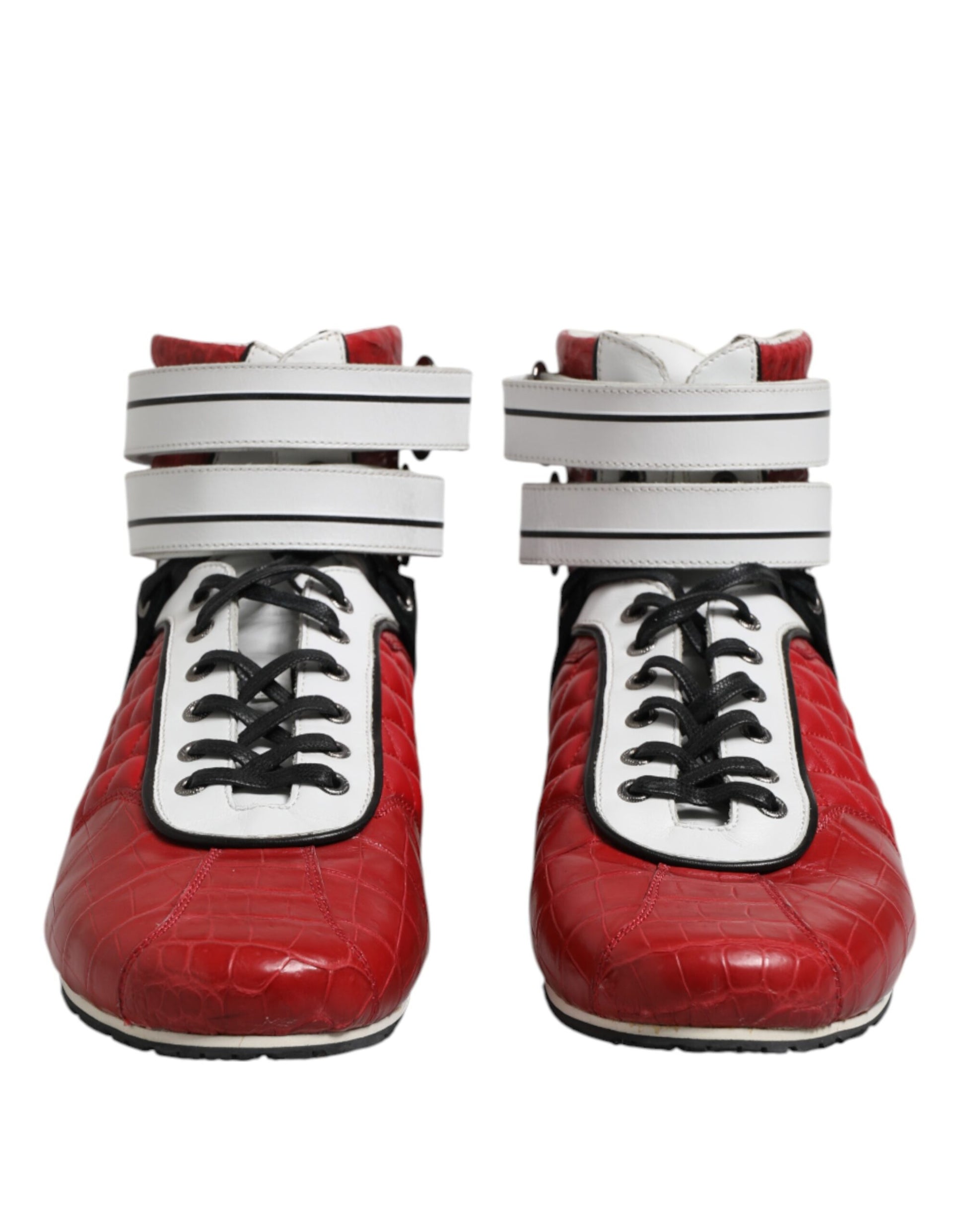Dolce & Gabbana Red Quilted Leather Lace Up Sneakers Shoes Dolce & Gabbana