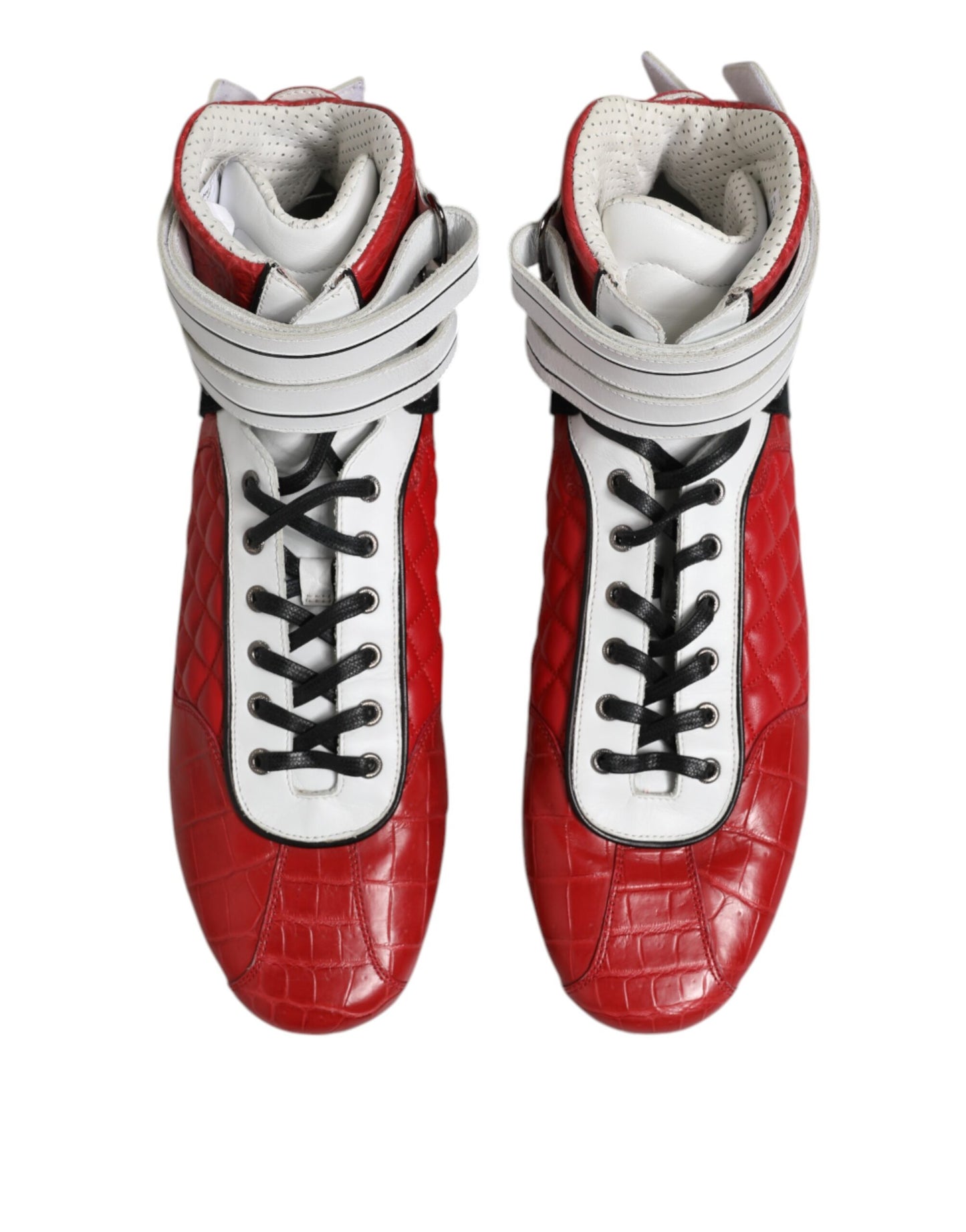Dolce & Gabbana Red Quilted Leather Lace Up Sneakers Shoes Dolce & Gabbana