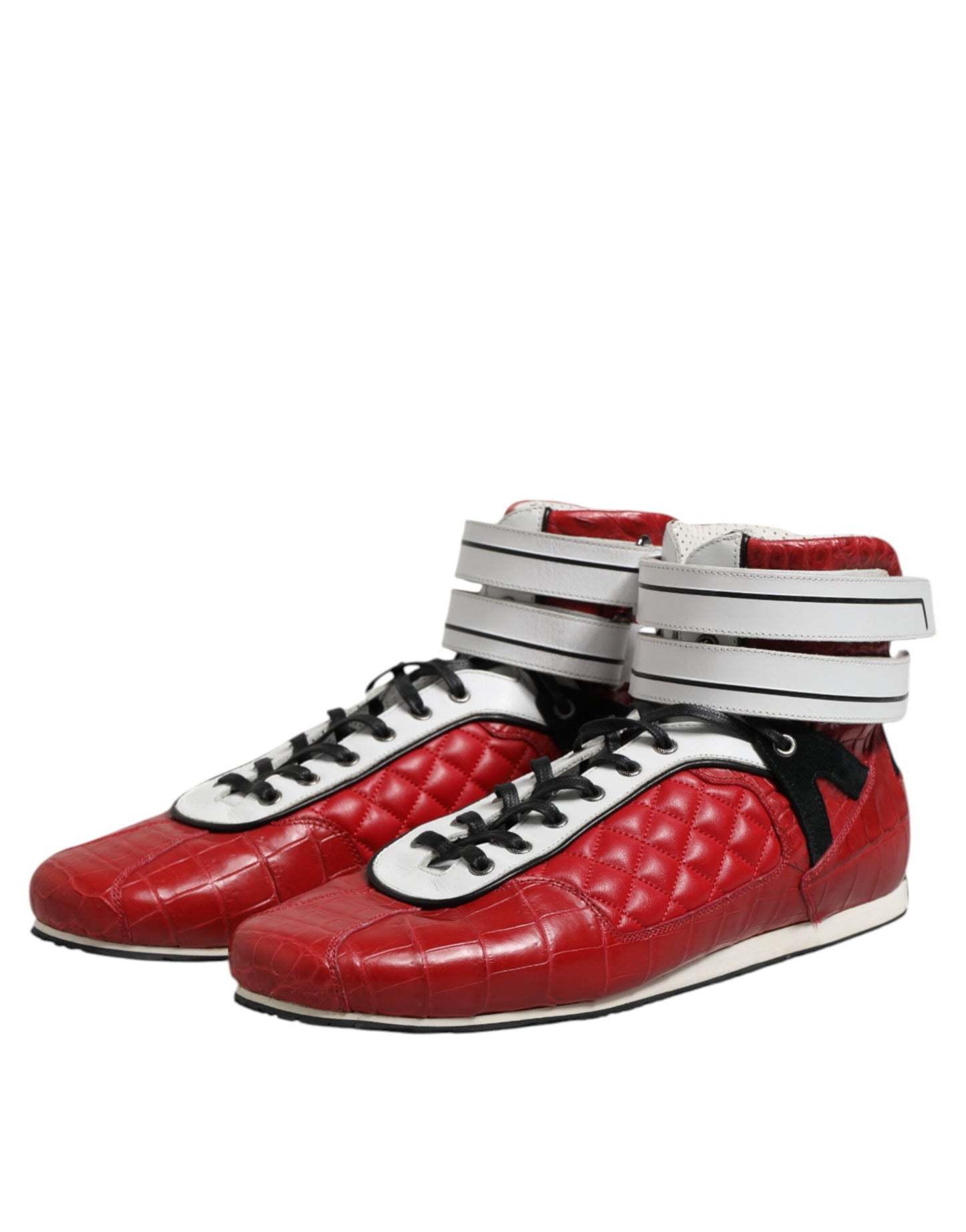 Dolce & Gabbana Red Quilted Leather Lace Up Sneakers Shoes Dolce & Gabbana
