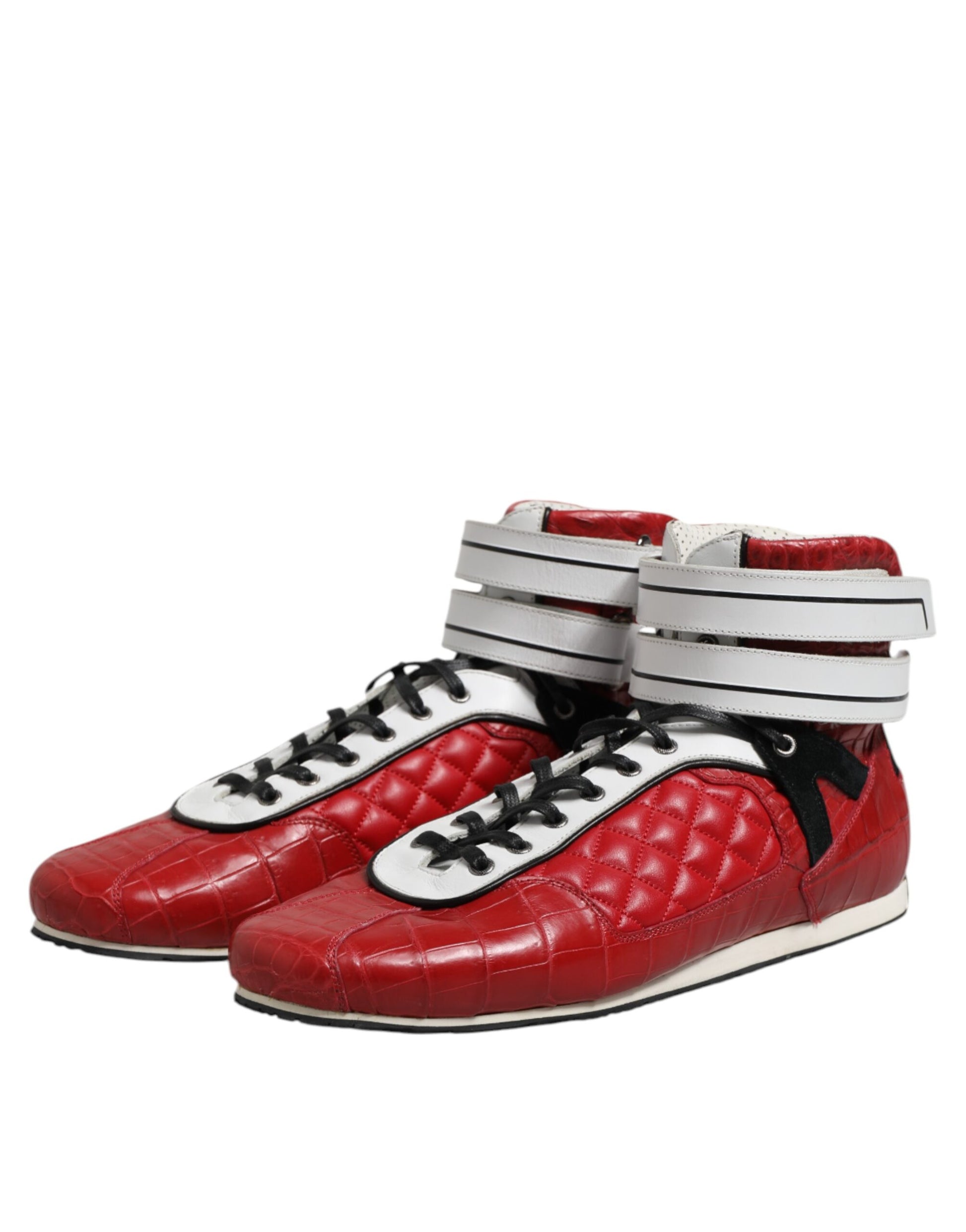 Dolce & Gabbana Red Quilted Leather Lace Up Sneakers Shoes Dolce & Gabbana