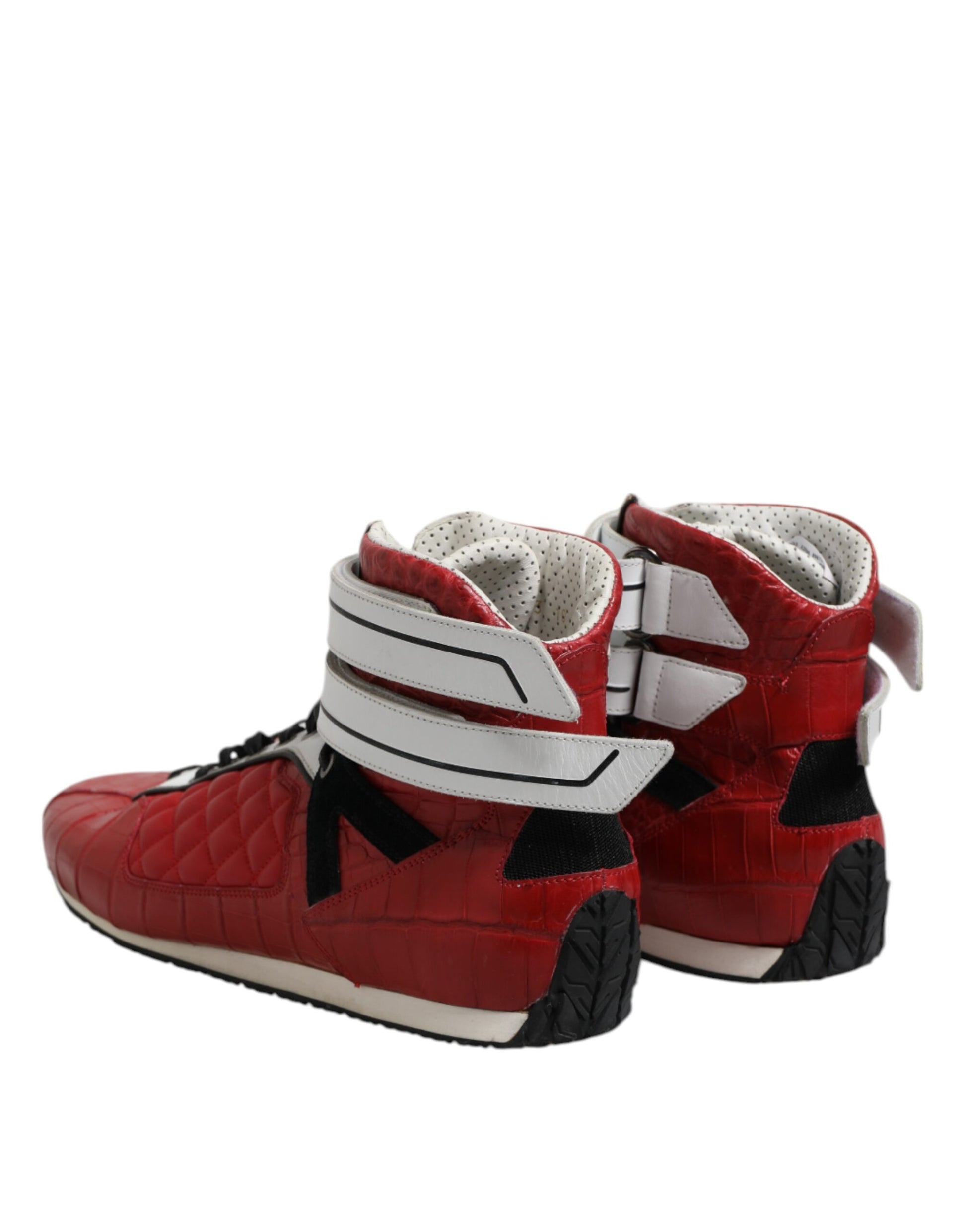 Dolce & Gabbana Red Quilted Leather Lace Up Sneakers Shoes Dolce & Gabbana