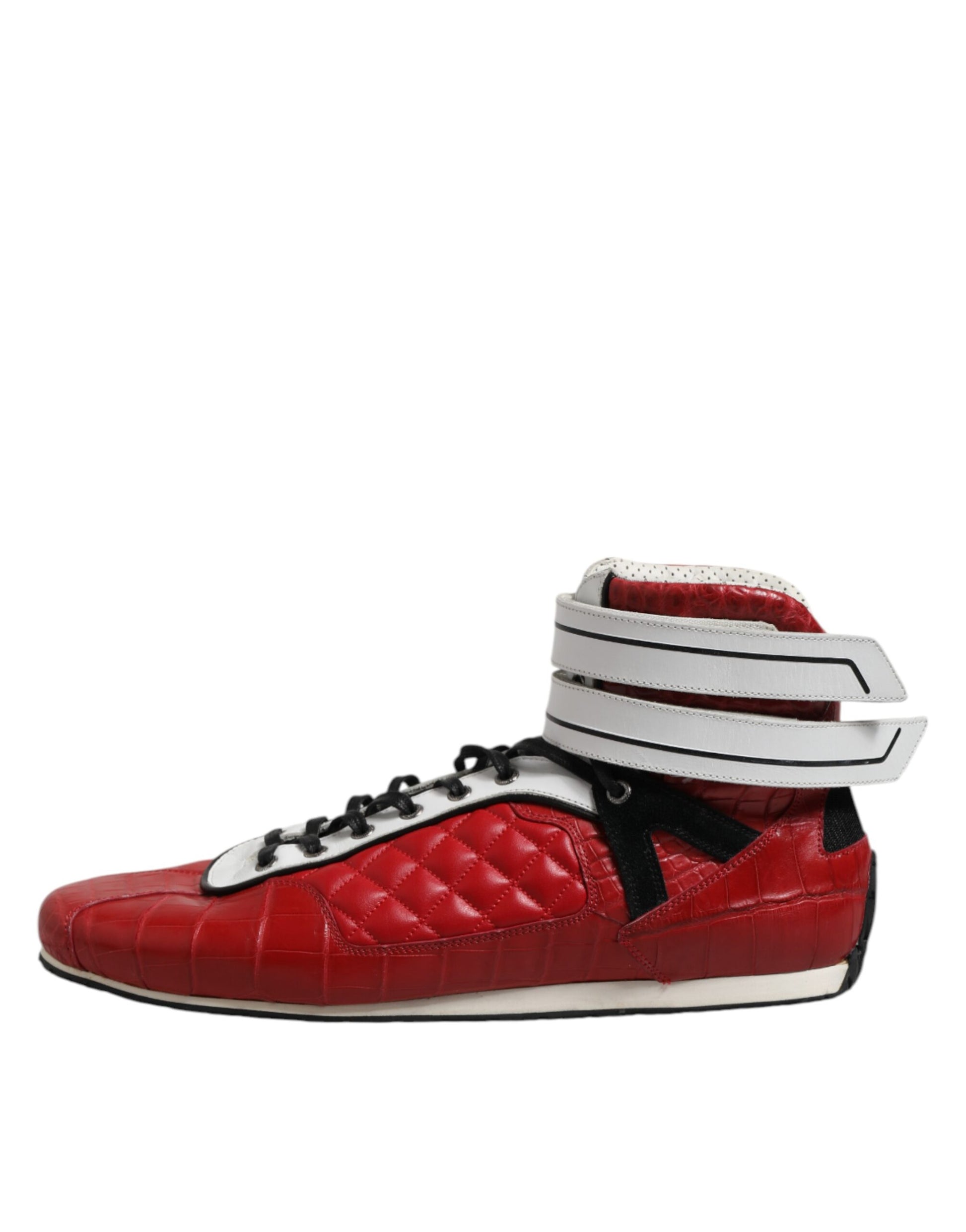 Dolce & Gabbana Red Quilted Leather Lace Up Sneakers Shoes Dolce & Gabbana