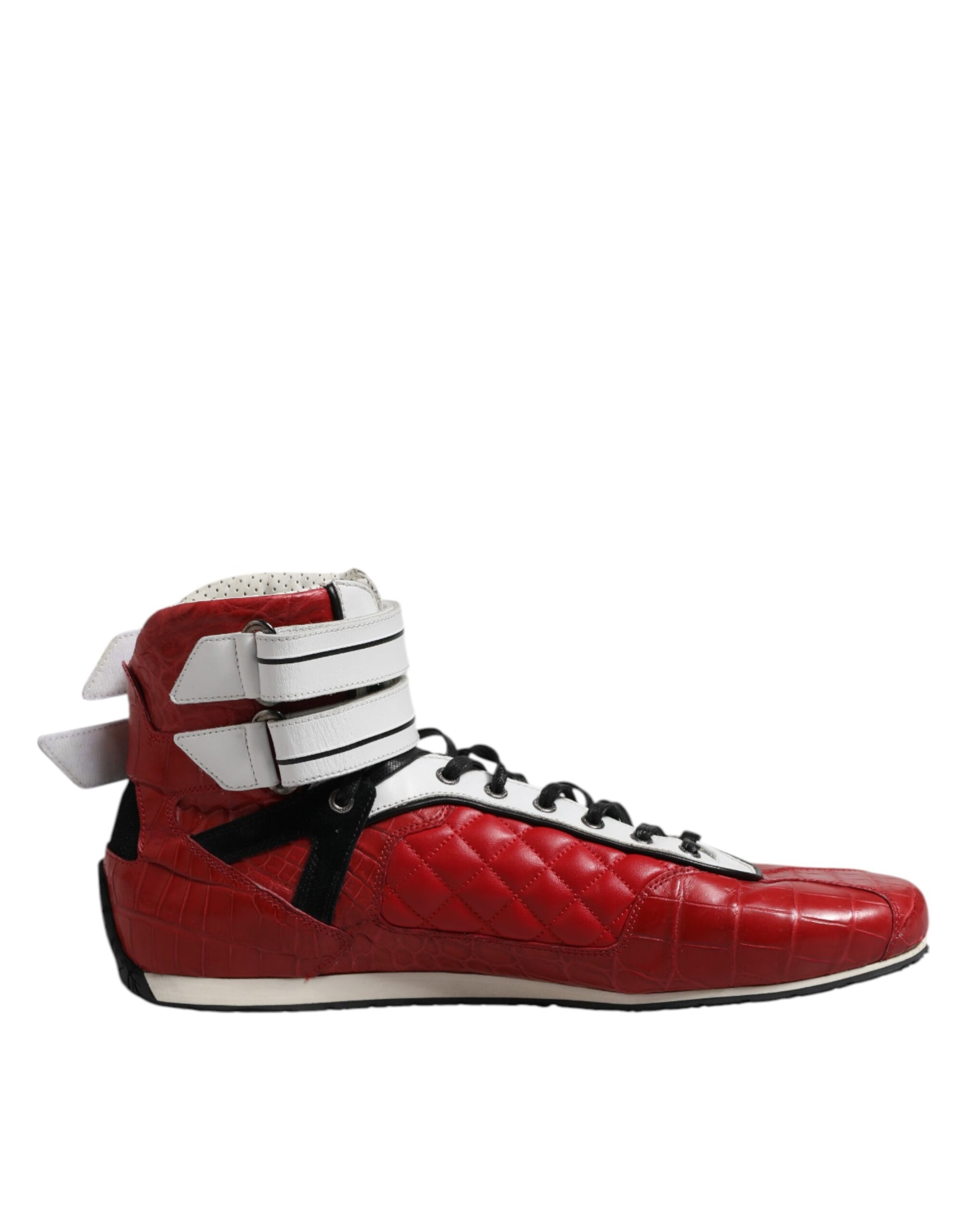 Dolce & Gabbana Red Quilted Leather Lace Up Sneakers Shoes Dolce & Gabbana