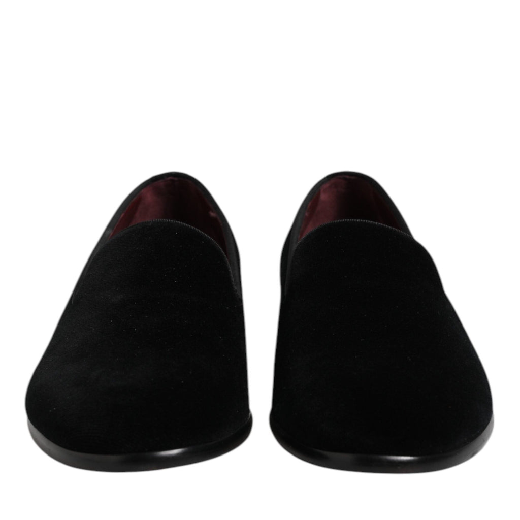 Dolce & Gabbana Black Velvet Slip On Loafers Formal Shoes