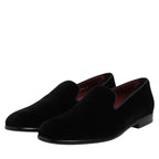 Dolce & Gabbana Black Velvet Slip On Loafers Formal Shoes