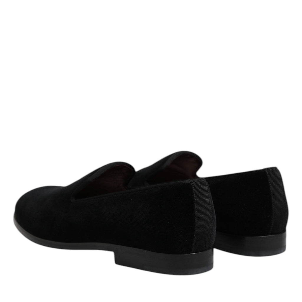 Dolce & Gabbana Black Velvet Slip On Loafers Formal Shoes