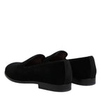 Dolce & Gabbana Black Velvet Slip On Loafers Formal Shoes
