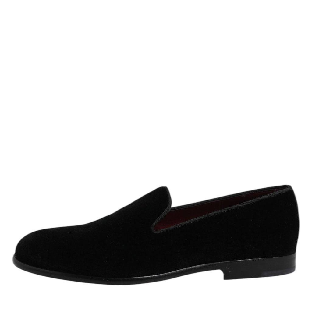 Dolce & Gabbana Black Velvet Slip On Loafers Formal Shoes