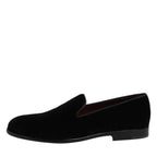 Dolce & Gabbana Black Velvet Slip On Loafers Formal Shoes