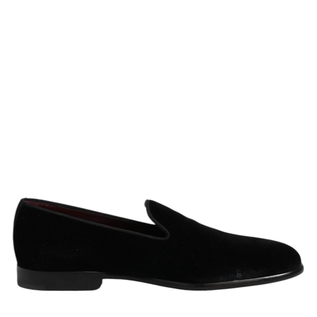 Dolce & Gabbana Black Velvet Slip On Loafers Formal Shoes