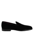 Dolce & Gabbana Black Velvet Slip On Loafers Formal Shoes