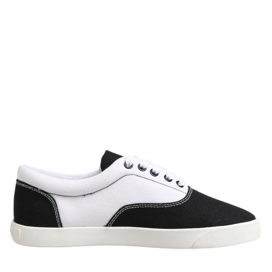 Dolce & Gabbana Black Cotton Canvas Lace Up Men Sneakers Shoes