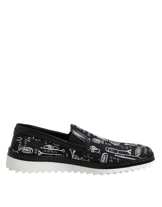 Dolce & Gabbana Black Slip On Printed Men Loafers Shoes Dolce & Gabbana