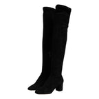Dolce & Gabbana Black Suede Leather Knee High Boots Shoes