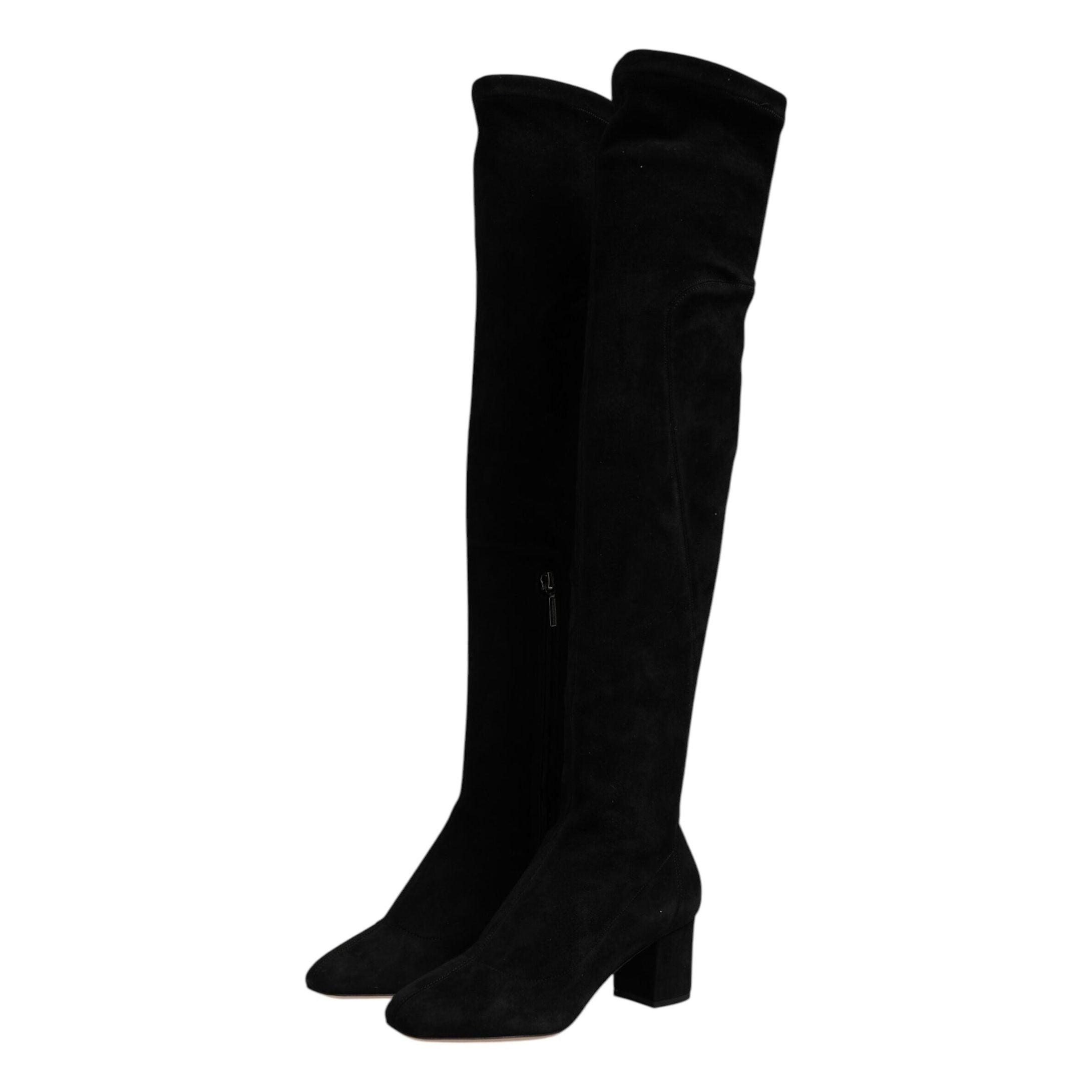Dolce & Gabbana Black Suede Leather Knee High Boots Shoes