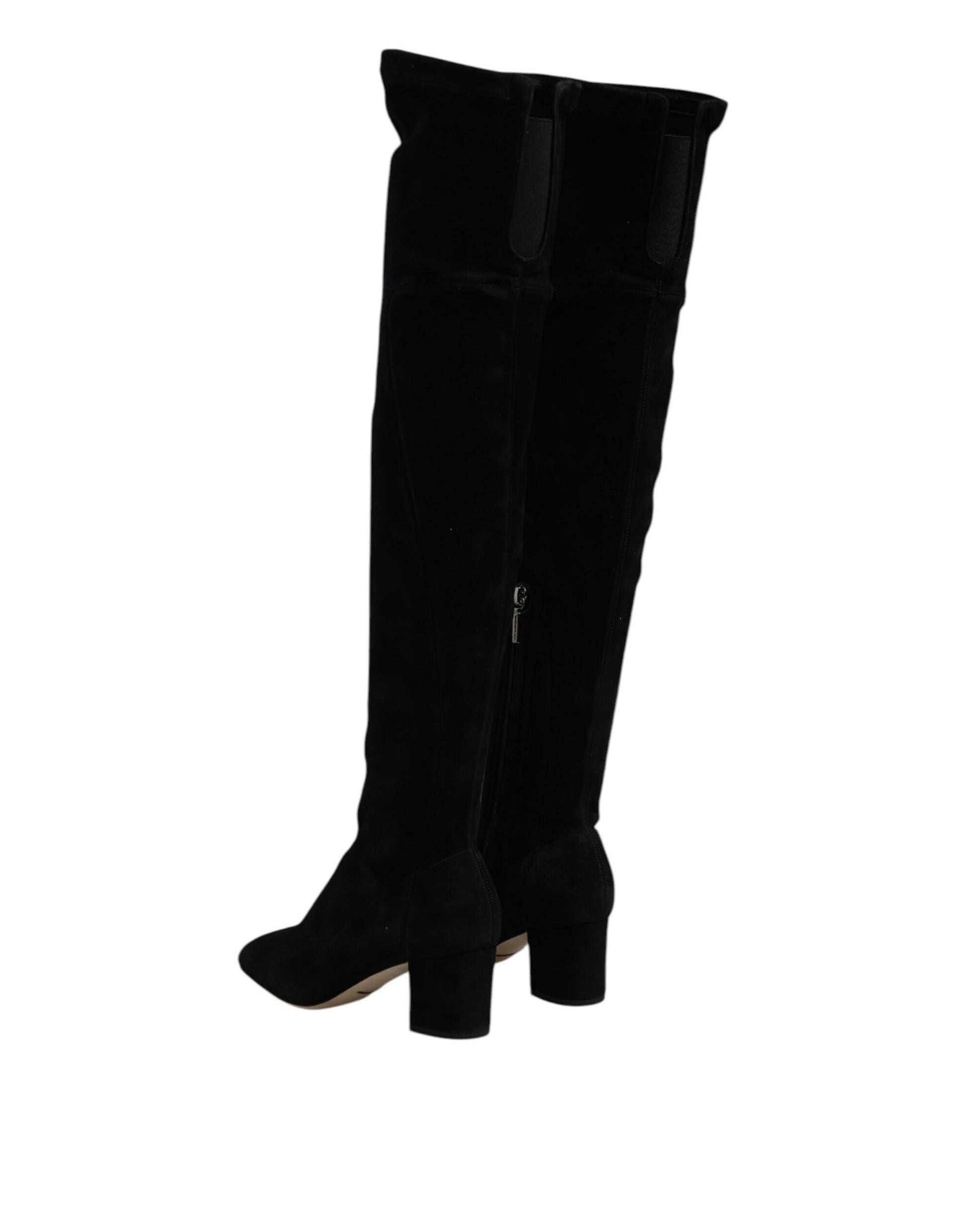 Dolce & Gabbana Black Suede Leather Knee High Boots Shoes Dolce & Gabbana