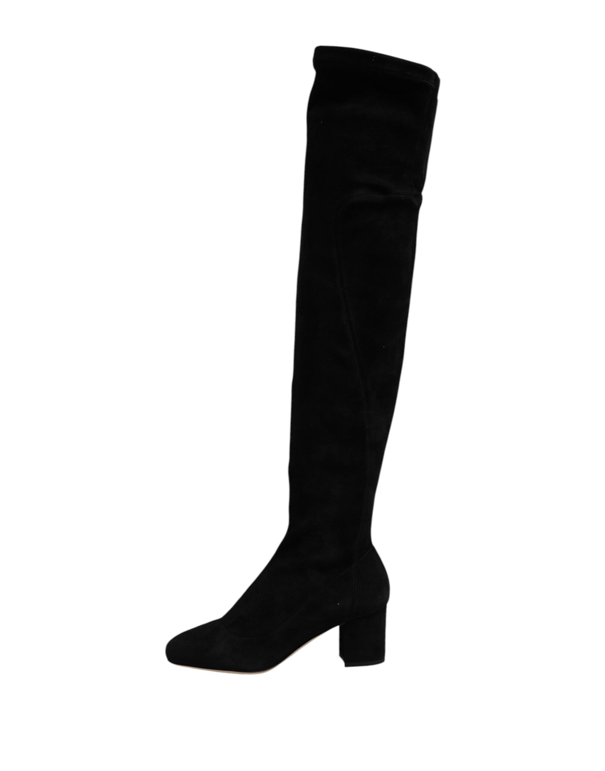 Dolce & Gabbana Black Suede Leather Knee High Boots Shoes Dolce & Gabbana