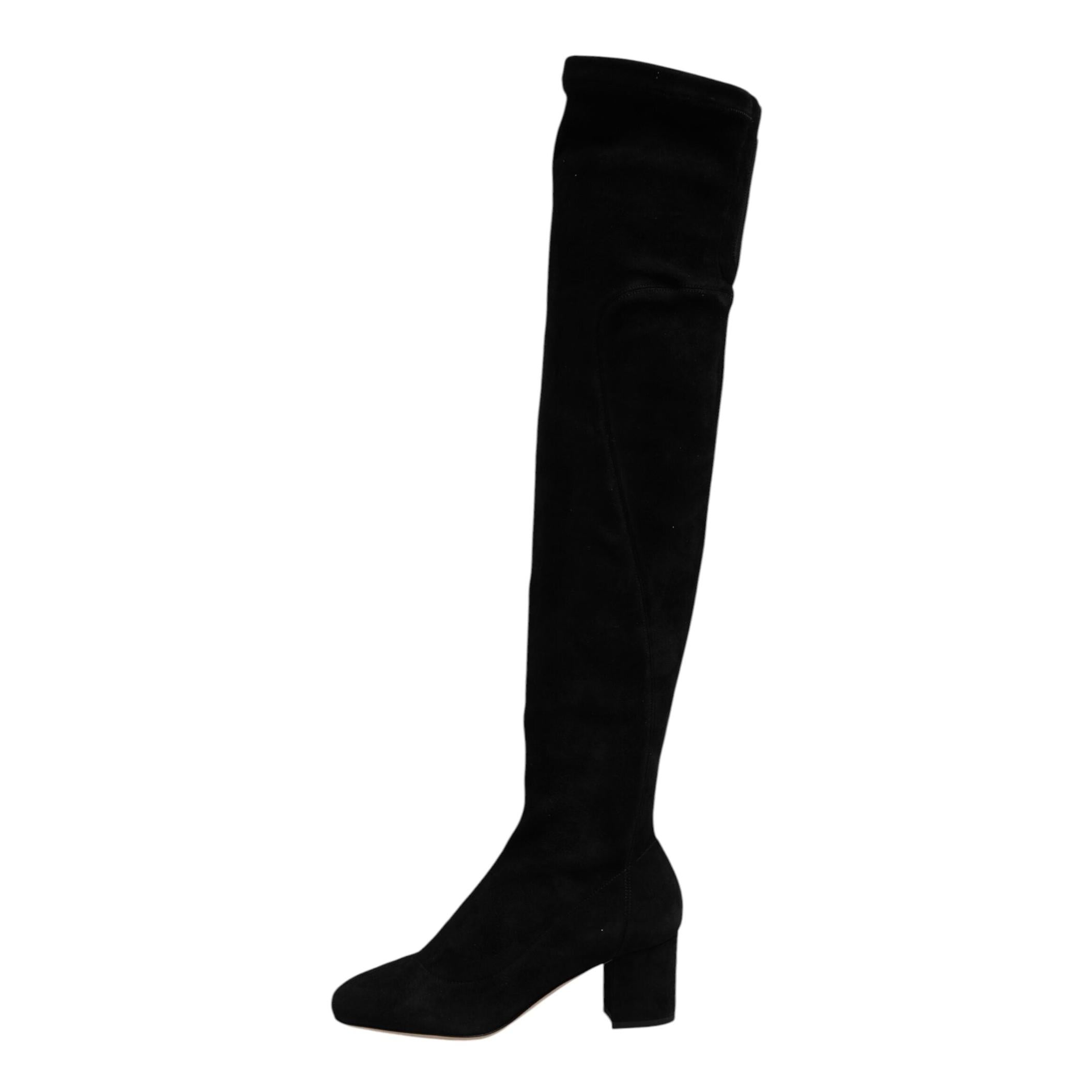 Dolce & Gabbana Black Suede Leather Knee High Boots Shoes