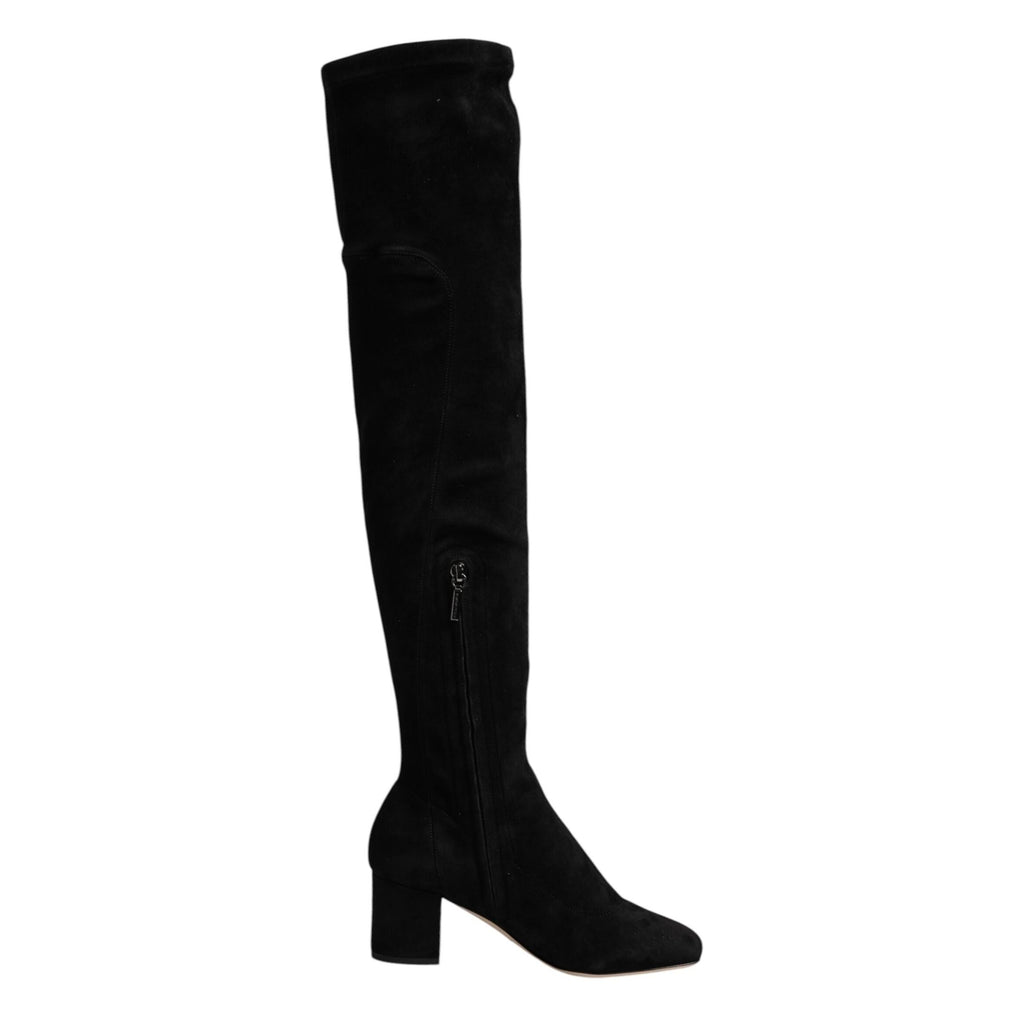 Dolce & Gabbana Black Suede Leather Knee High Boots Shoes