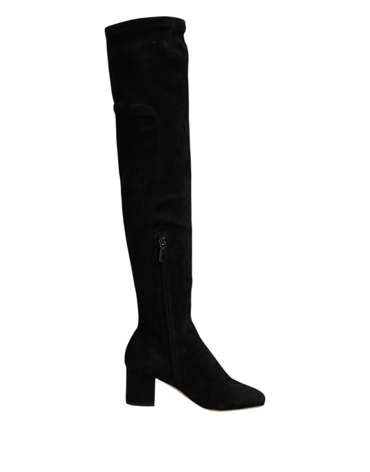 Dolce & Gabbana Black Suede Leather Knee High Boots Shoes Dolce & Gabbana