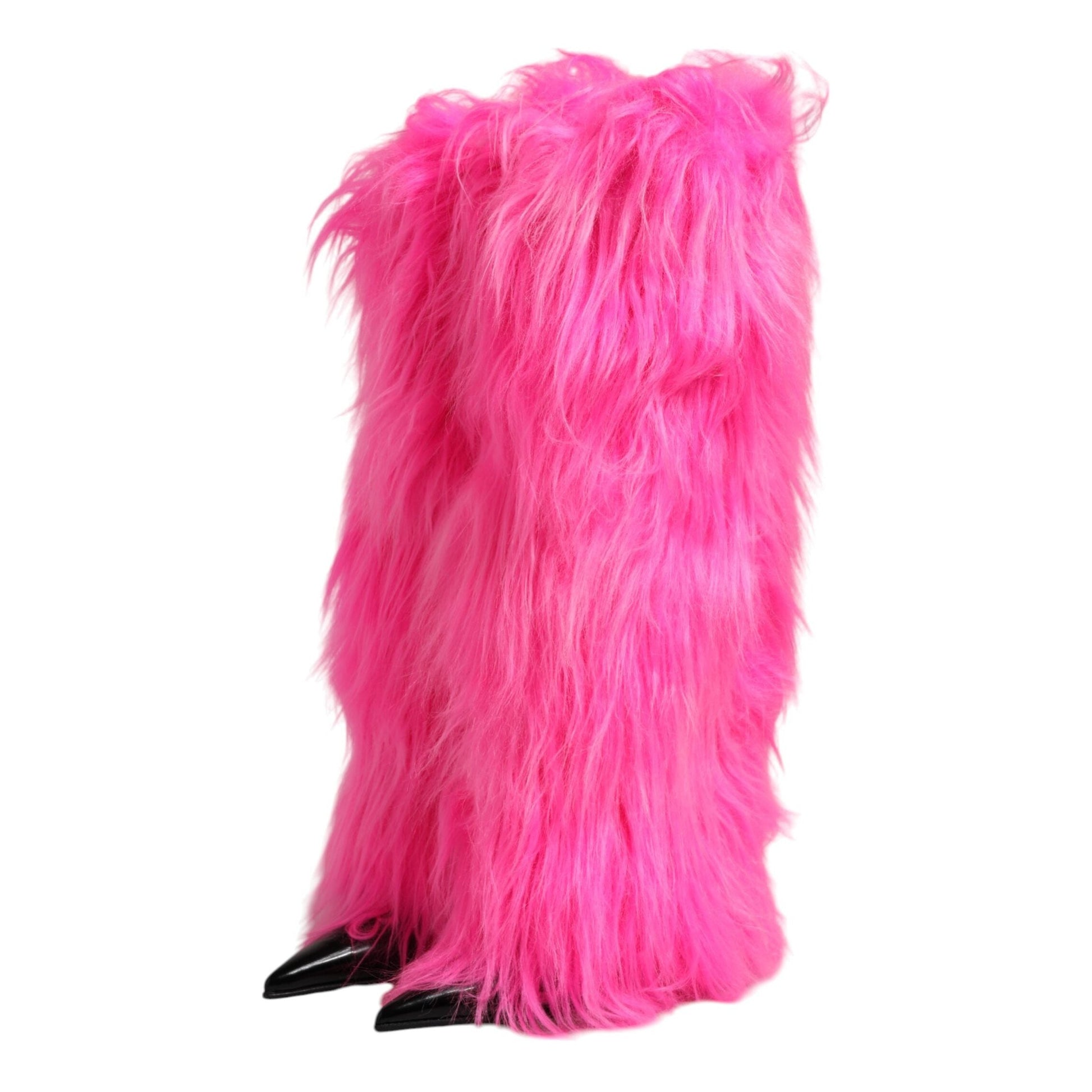Dolce & Gabbana Pink Faux Fur Leather High Heels Boots Shoes Dolce & Gabbana