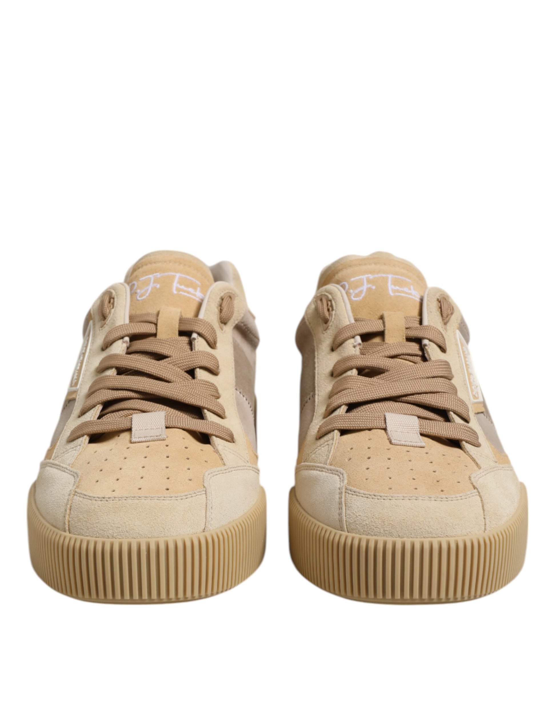 Dolce & Gabbana Beige Leather Low Top Lace Up Sneakers Shoes Dolce & Gabbana
