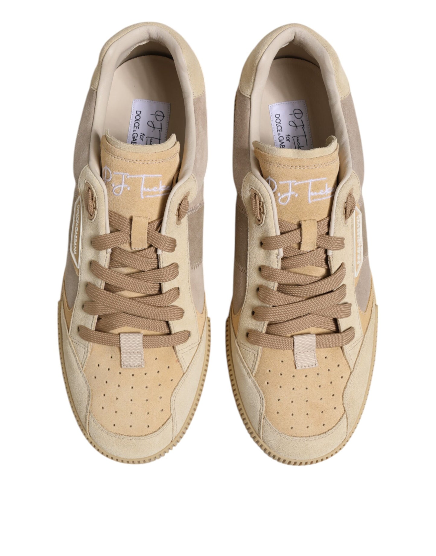 Dolce & Gabbana Beige Leather Low Top Lace Up Sneakers Shoes Dolce & Gabbana