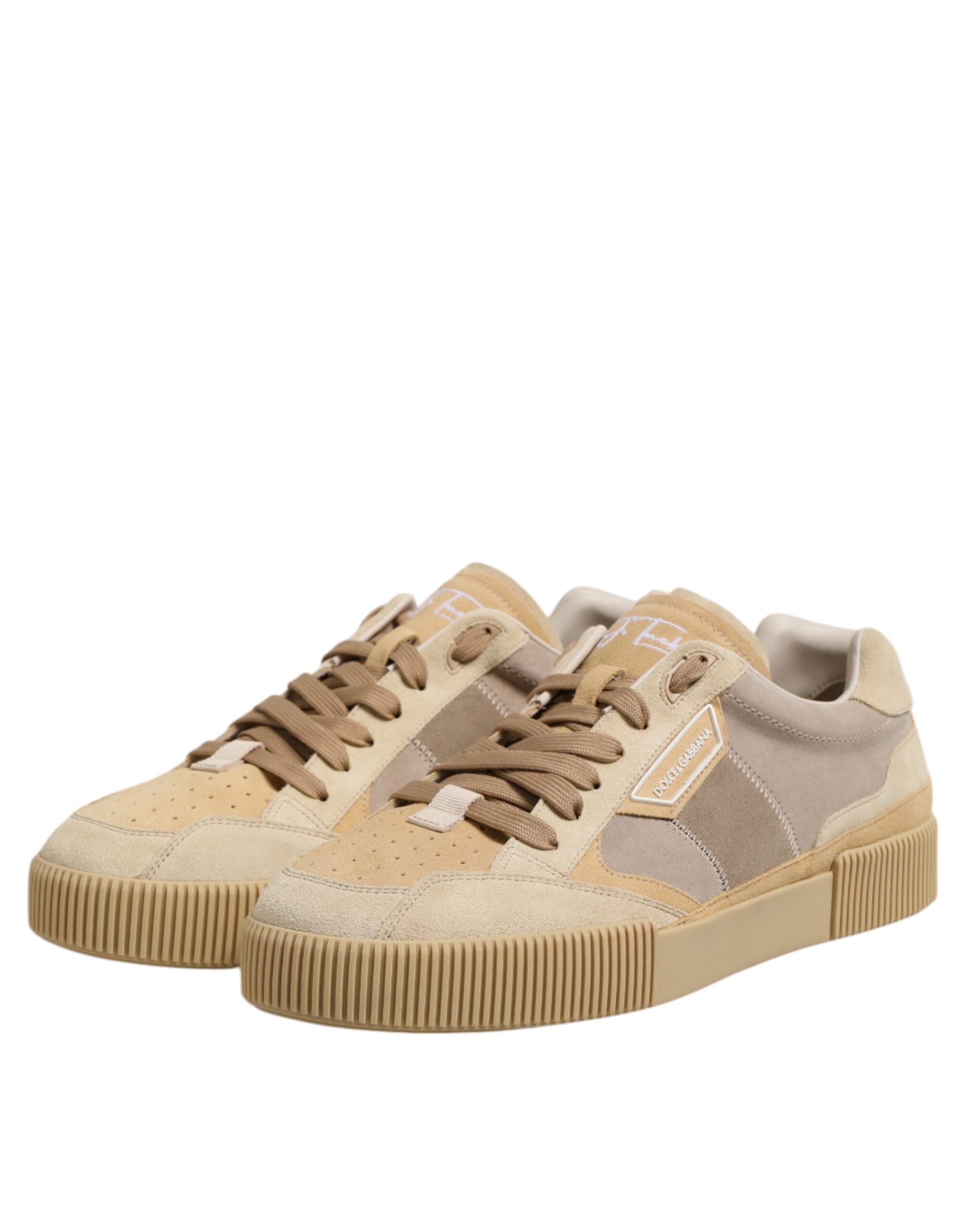 Dolce & Gabbana Beige Leather Low Top Lace Up Sneakers Shoes Dolce & Gabbana