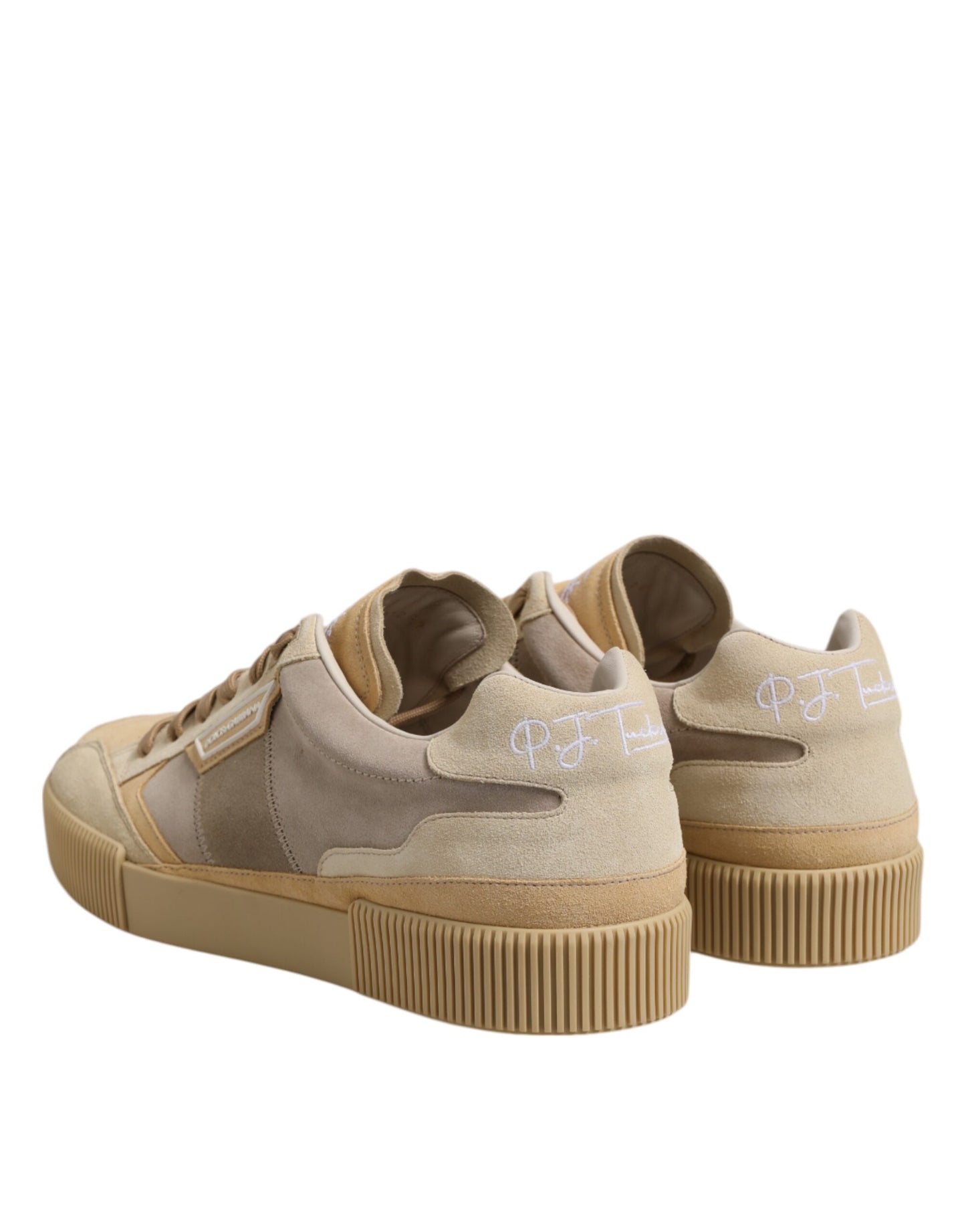 Dolce & Gabbana Beige Leather Low Top Lace Up Sneakers Shoes Dolce & Gabbana