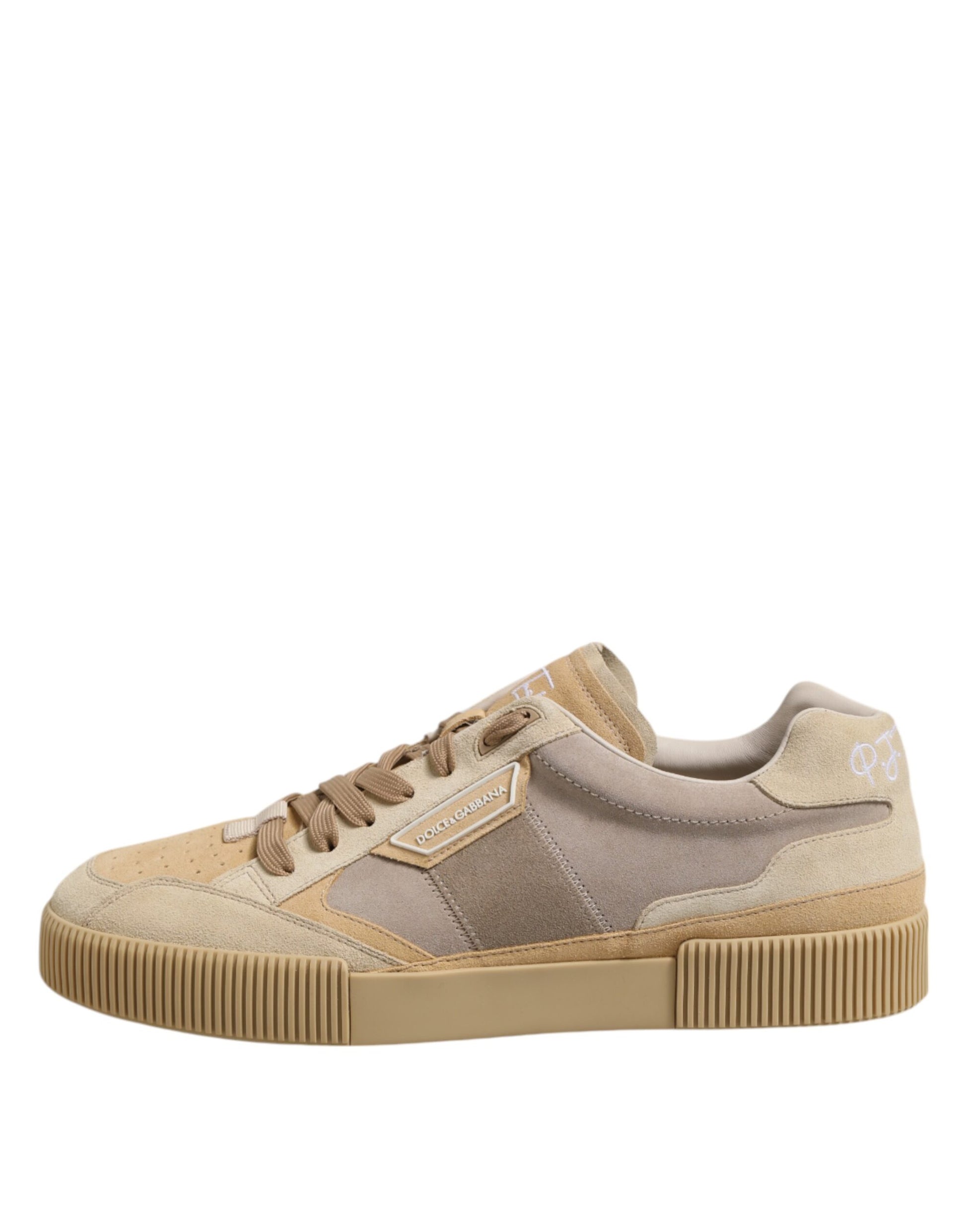 Dolce & Gabbana Beige Leather Low Top Lace Up Sneakers Shoes Dolce & Gabbana