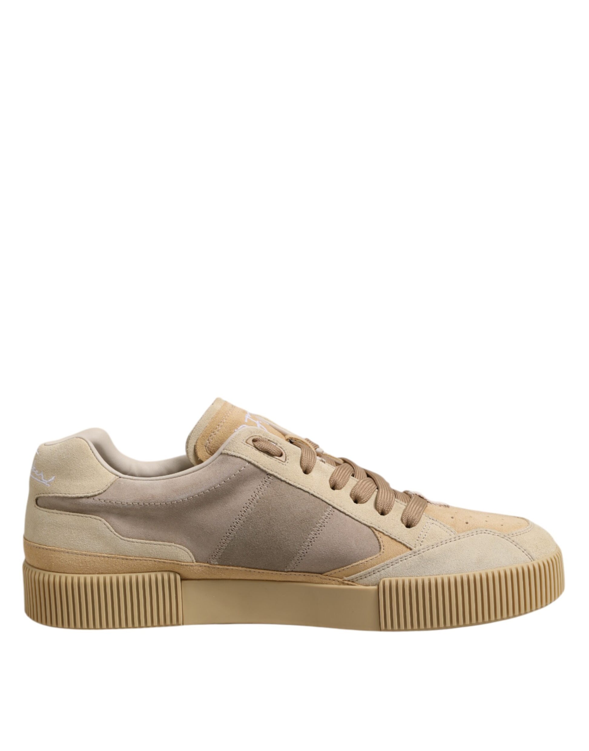 Dolce & Gabbana Beige Leather Low Top Lace Up Sneakers Shoes Dolce & Gabbana