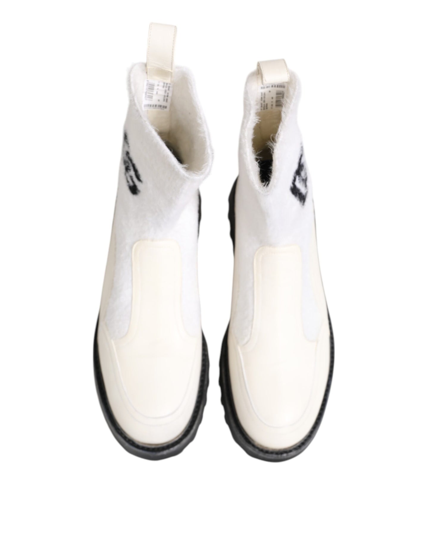 Dolce & Gabbana White Beige DG Logo Mid Calf Boots Shoes Dolce & Gabbana