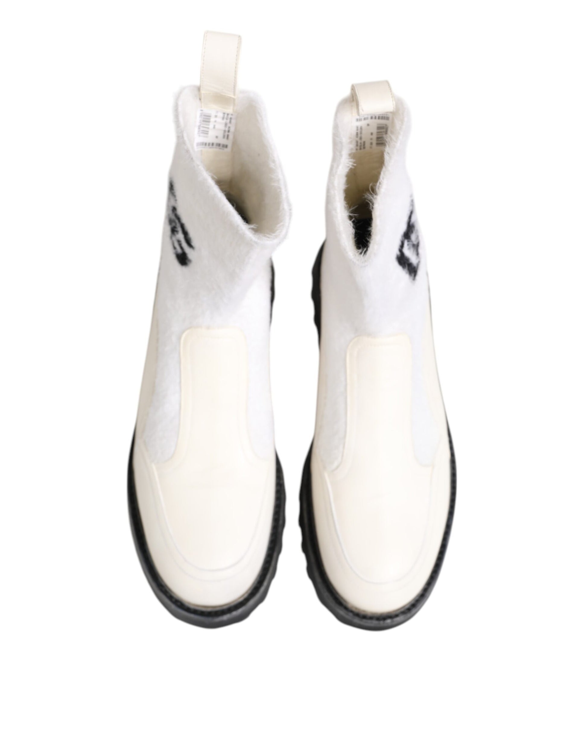 Dolce & Gabbana White Beige DG Logo Mid Calf Boots Shoes Dolce & Gabbana