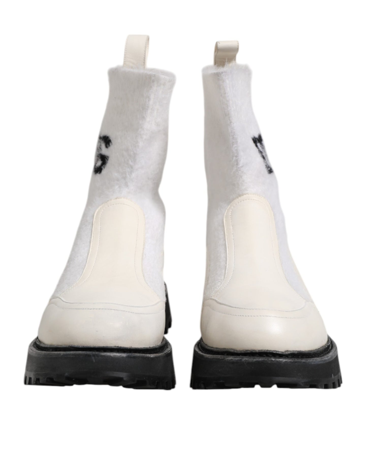 Dolce & Gabbana White Beige DG Logo Mid Calf Boots Shoes Dolce & Gabbana