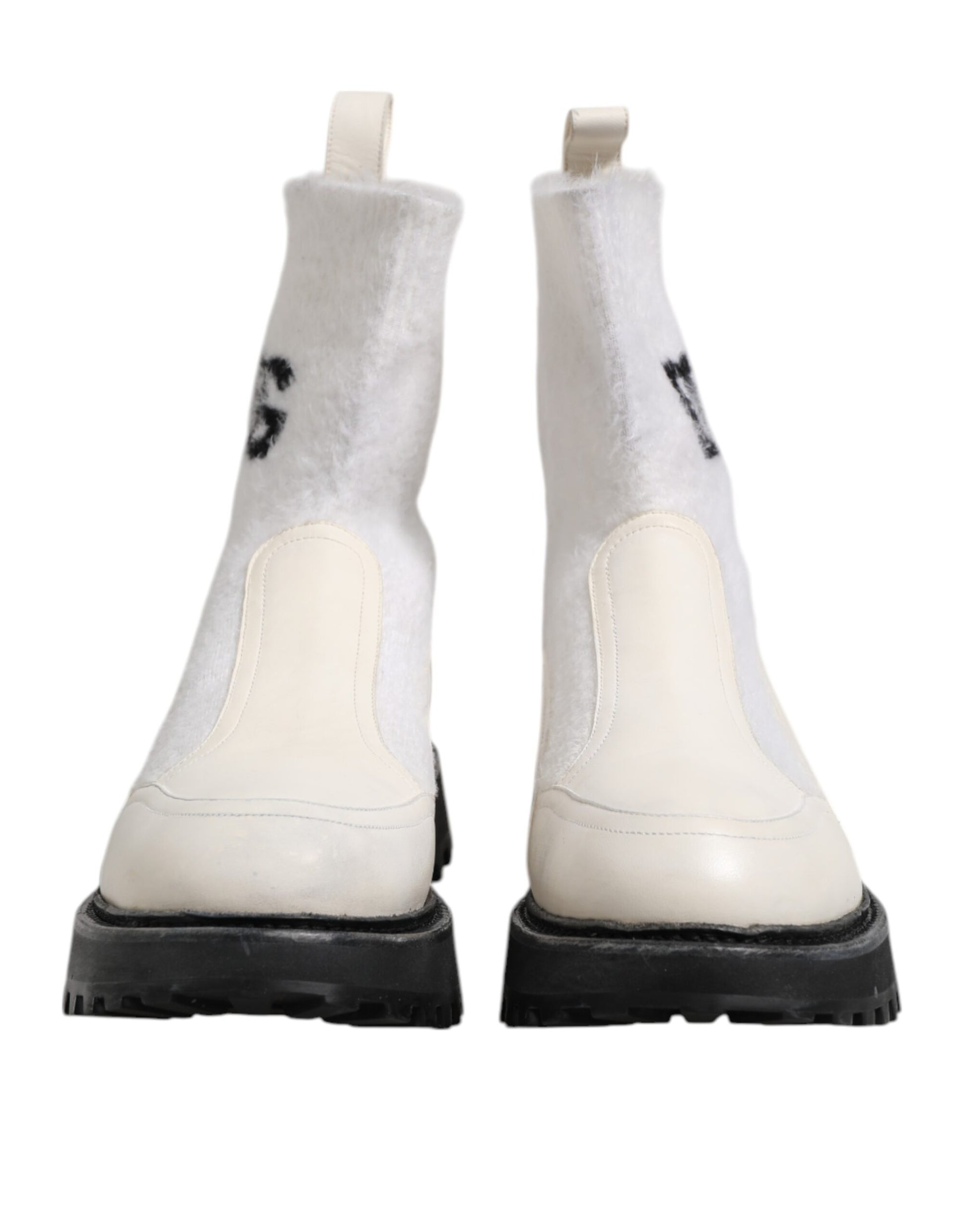 Dolce & Gabbana White Beige DG Logo Mid Calf Boots Shoes Dolce & Gabbana