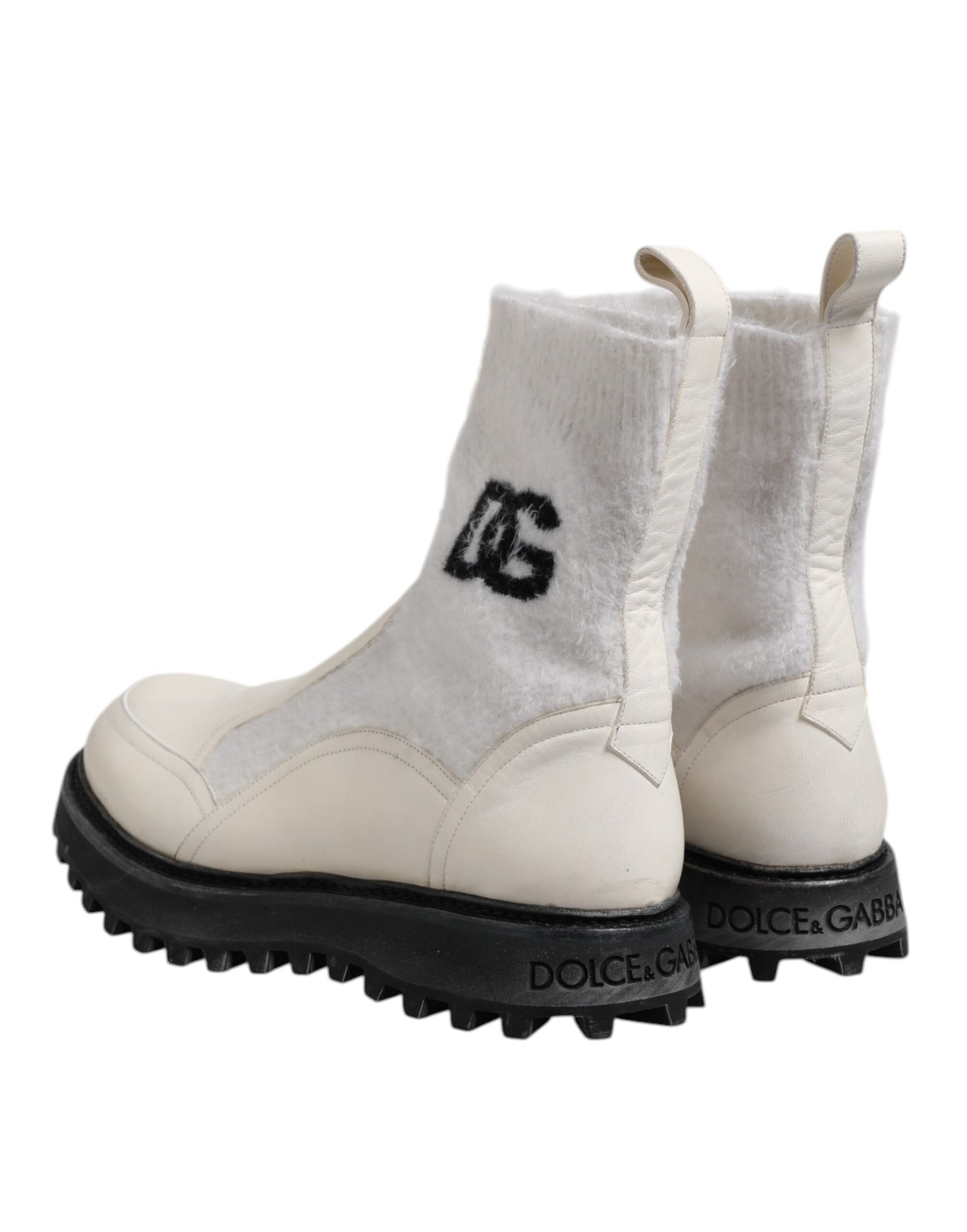 Dolce & Gabbana White Beige DG Logo Mid Calf Boots Shoes Dolce & Gabbana