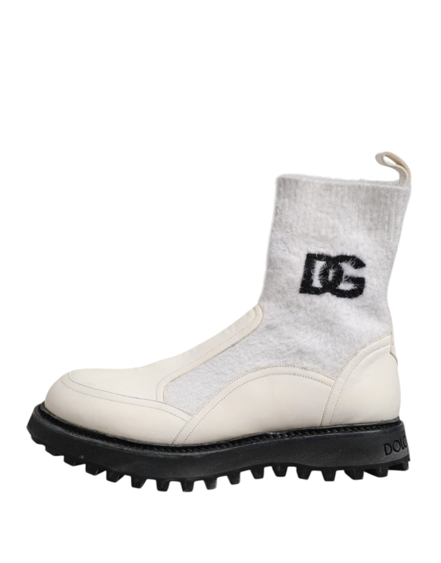 Dolce & Gabbana White Beige DG Logo Mid Calf Boots Shoes Dolce & Gabbana