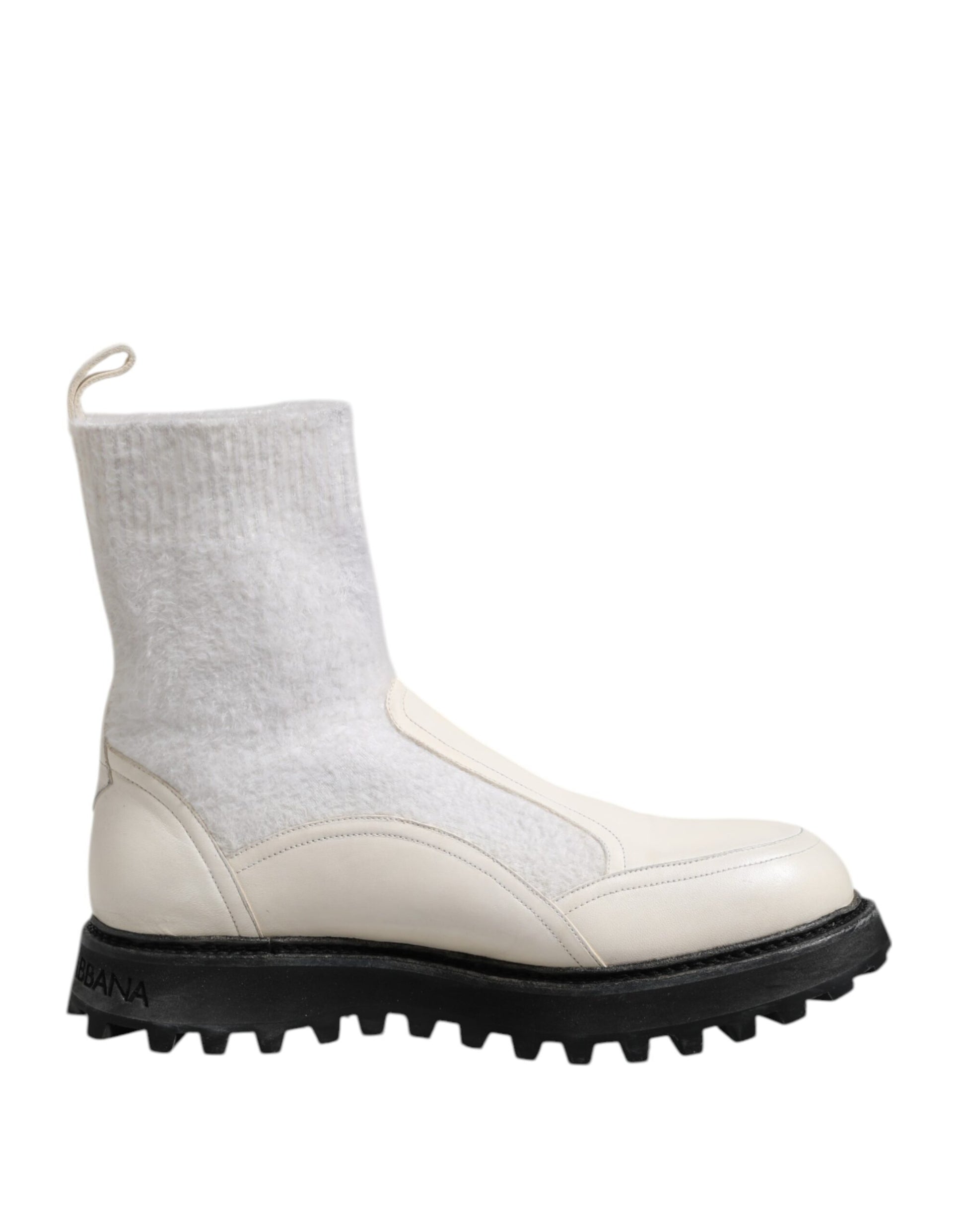 Dolce & Gabbana White Beige DG Logo Mid Calf Boots Shoes Dolce & Gabbana