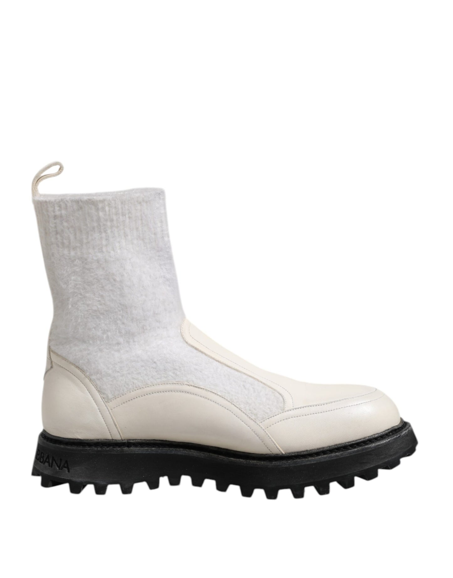Dolce & Gabbana White Beige DG Logo Mid Calf Boots Shoes Dolce & Gabbana