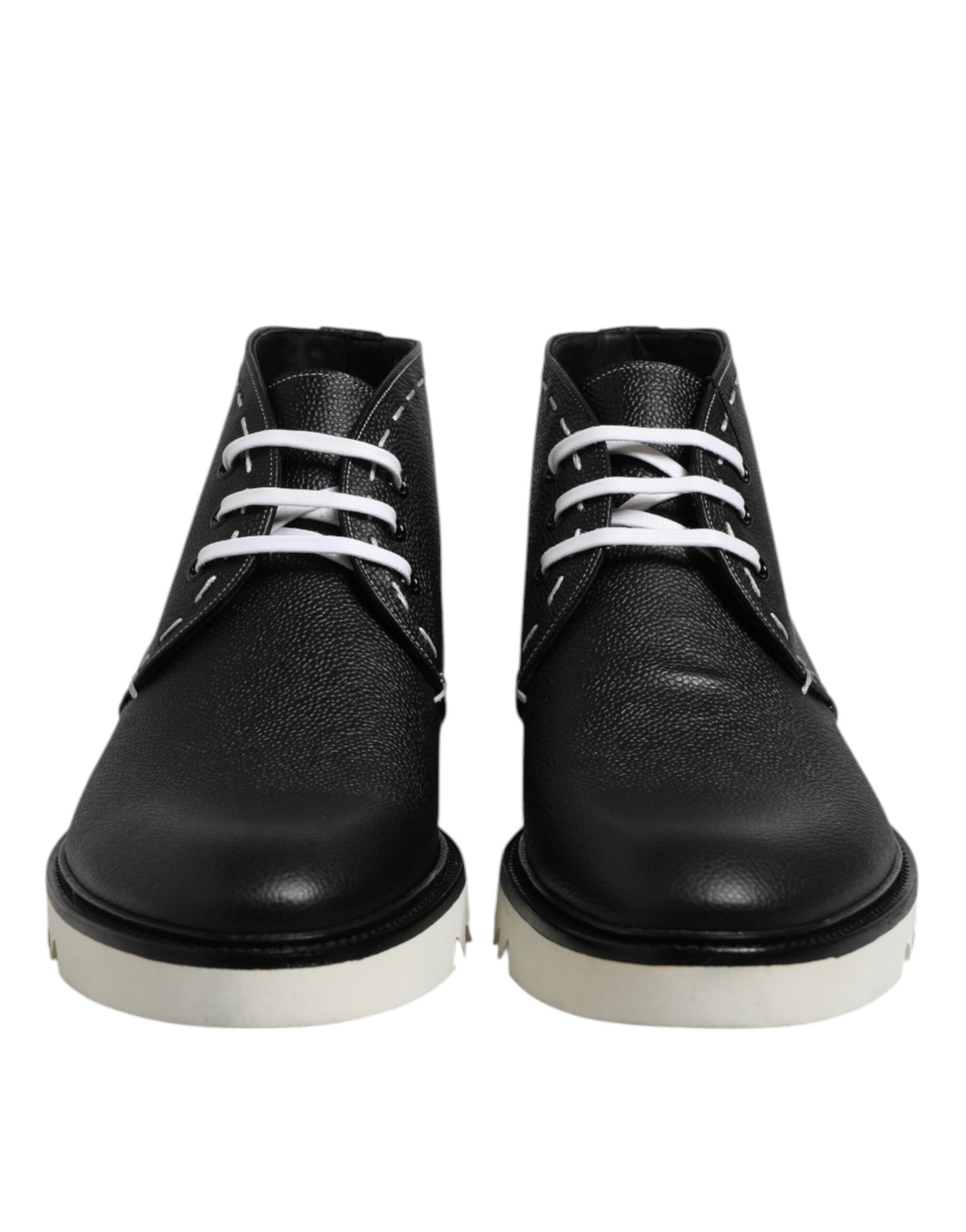Dolce & Gabbana Black White Leather Ankle Boots Shoes Dolce & Gabbana