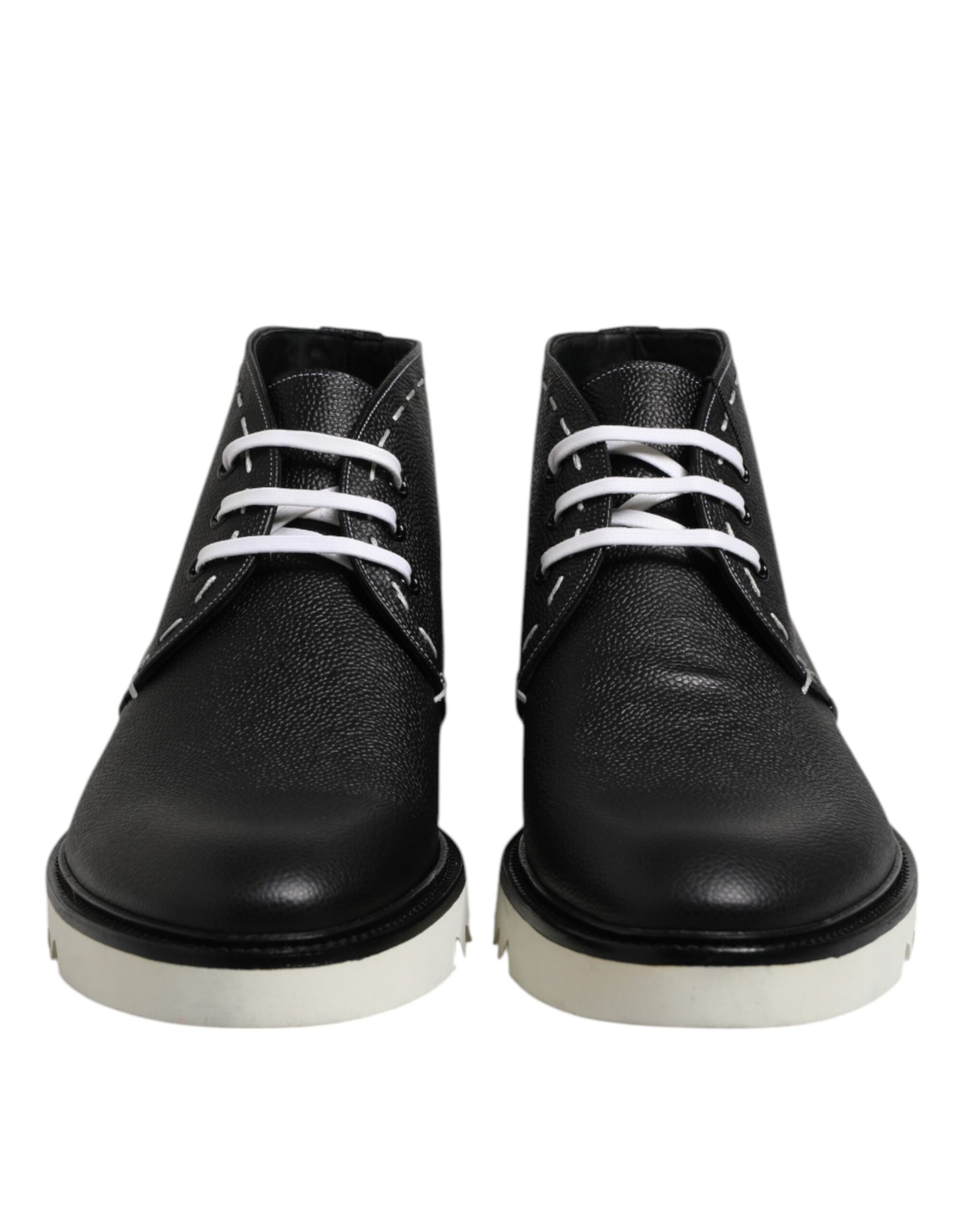 Dolce & Gabbana Black White Leather Ankle Boots Shoes Dolce & Gabbana