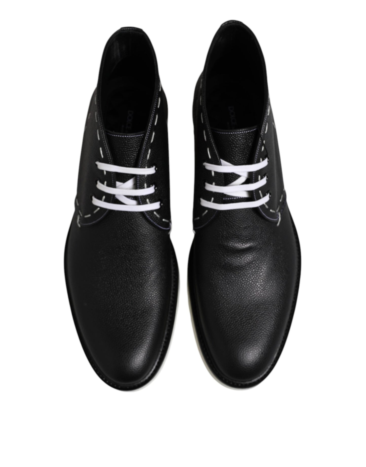 Dolce & Gabbana Black White Leather Ankle Boots Shoes Dolce & Gabbana