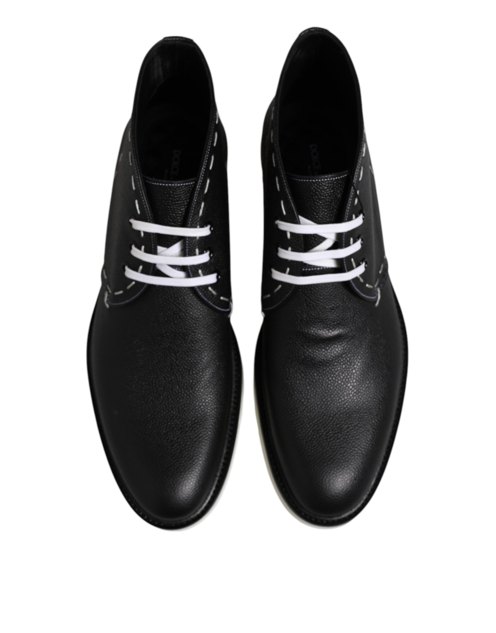 Dolce & Gabbana Black White Leather Ankle Boots Shoes Dolce & Gabbana